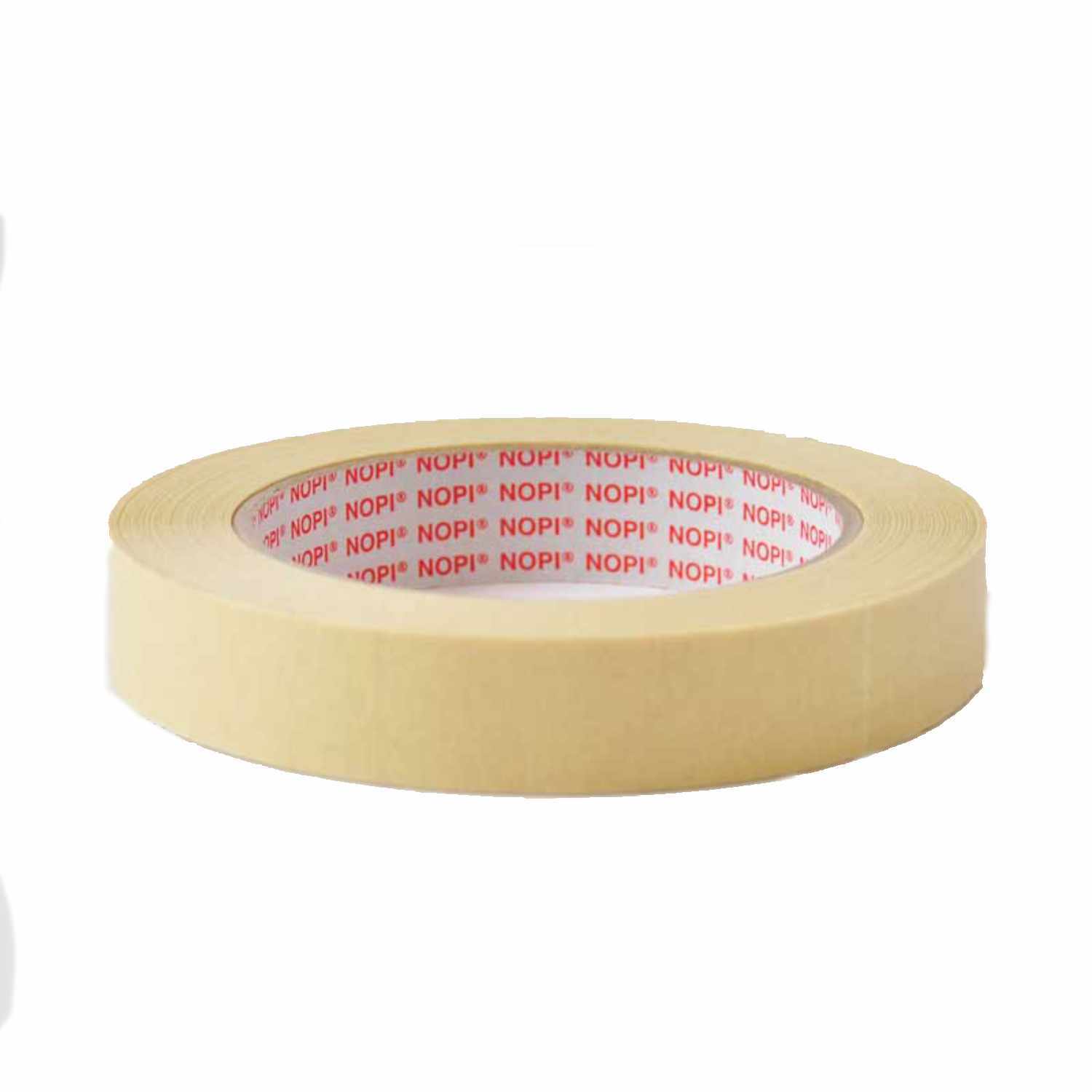 Nopi Malerkrepp 19mm 50m, beige, auf einer Rolle, ideal für präzises Abkleben beim Malen.