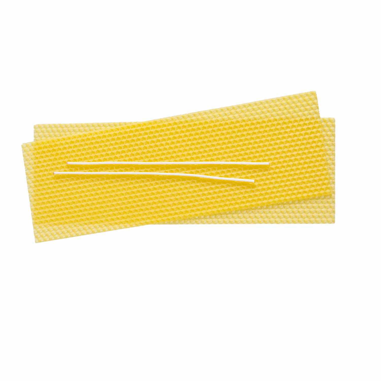 Bienenwachswaben 40x15cm mit Docht, zwei gelbe Platten von efco, ideal für Kerzenherstellung.
