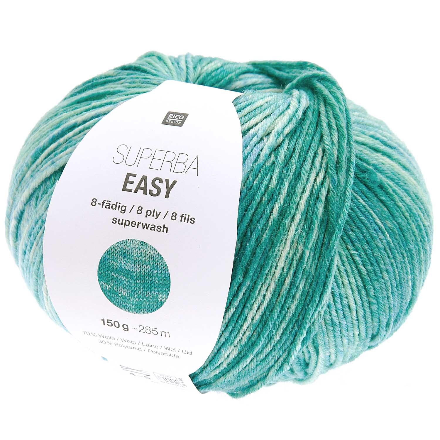 Superba Easy 8 8fädig Wolle in Aqua von Rico Design, 150g, 285m, ideal für Strickprojekte.