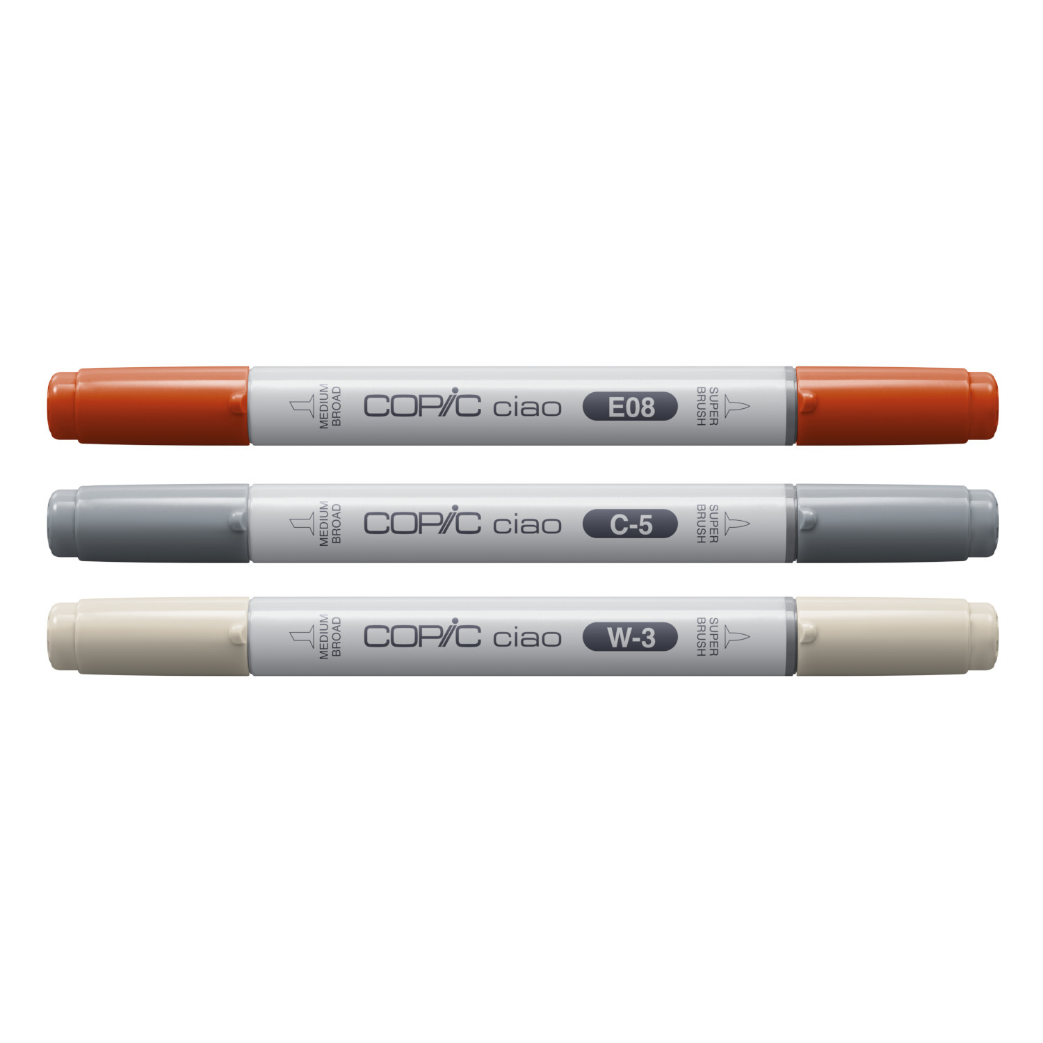 Marker Set Ciao Layer & Mix Architect Palette 3 Stück von Copic in Rot, Grau und Weiß. Ideal für präzises Zeichnen und Schattieren.