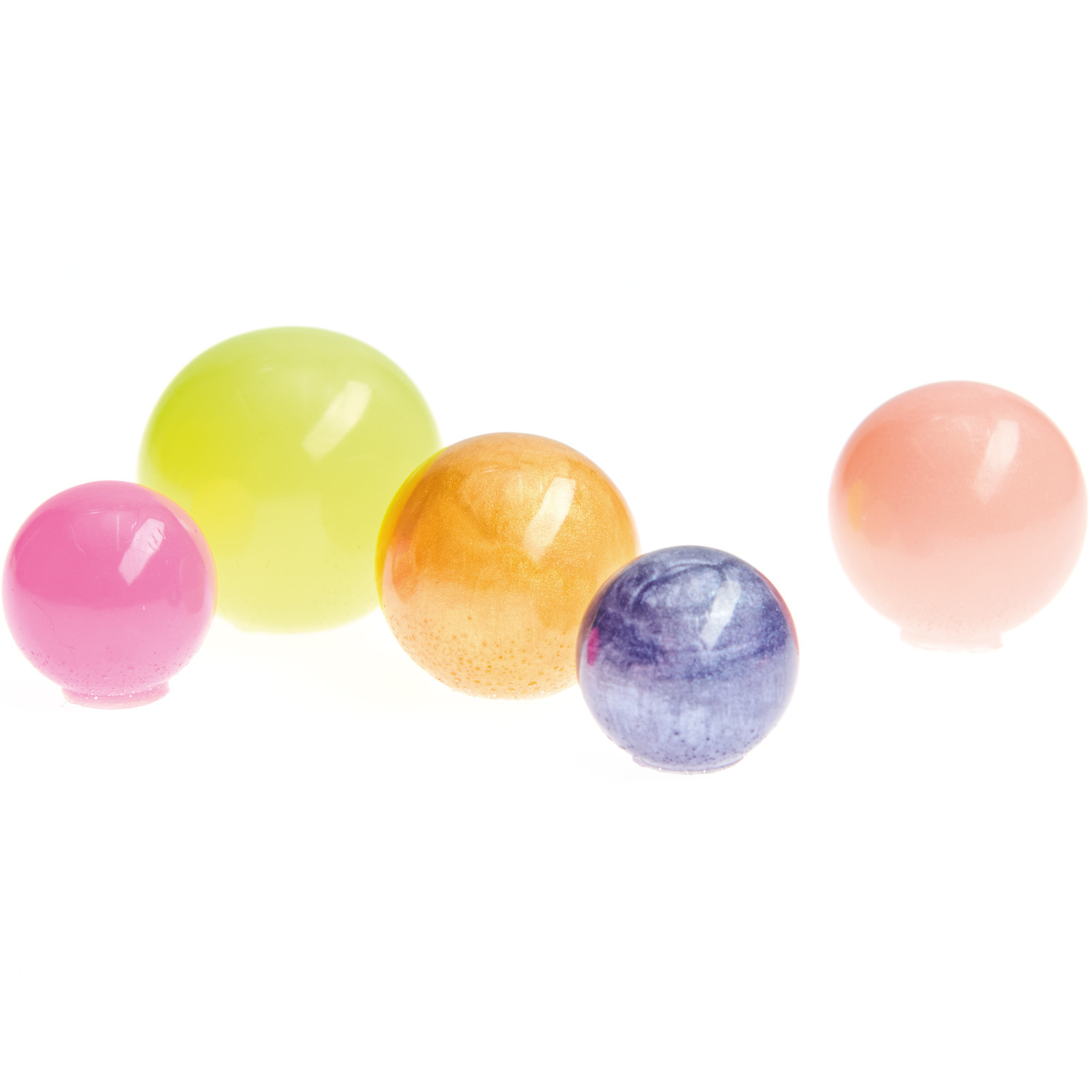Silikon Gießform kleine Kugeln in Neon Pink, Gelb und Perl Taubenblau, Ø2-3cm, ideal für Epoxidharzprojekte.