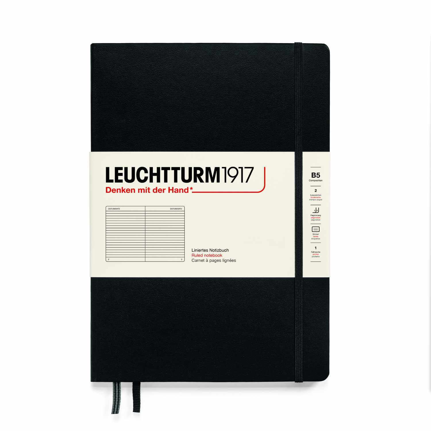 Notizbuch Composition liniert Hardcover B5 in elegantem Schwarz von LEUCHTTURM1917, ideal für Notizen.