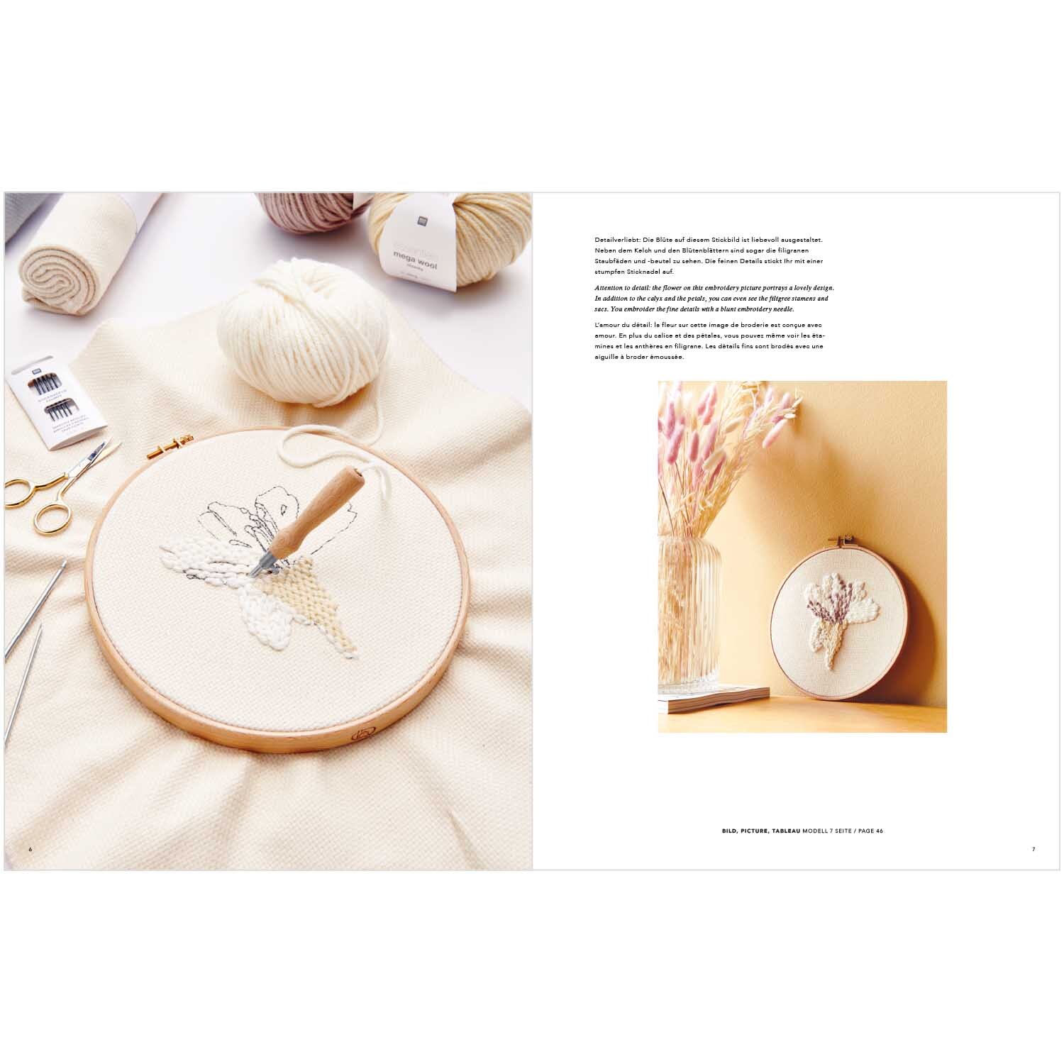 Stickbuch Punch Needle Nr. 4 Transformation zeigt ein Stickrahmen-Set mit Garn und Anleitung.