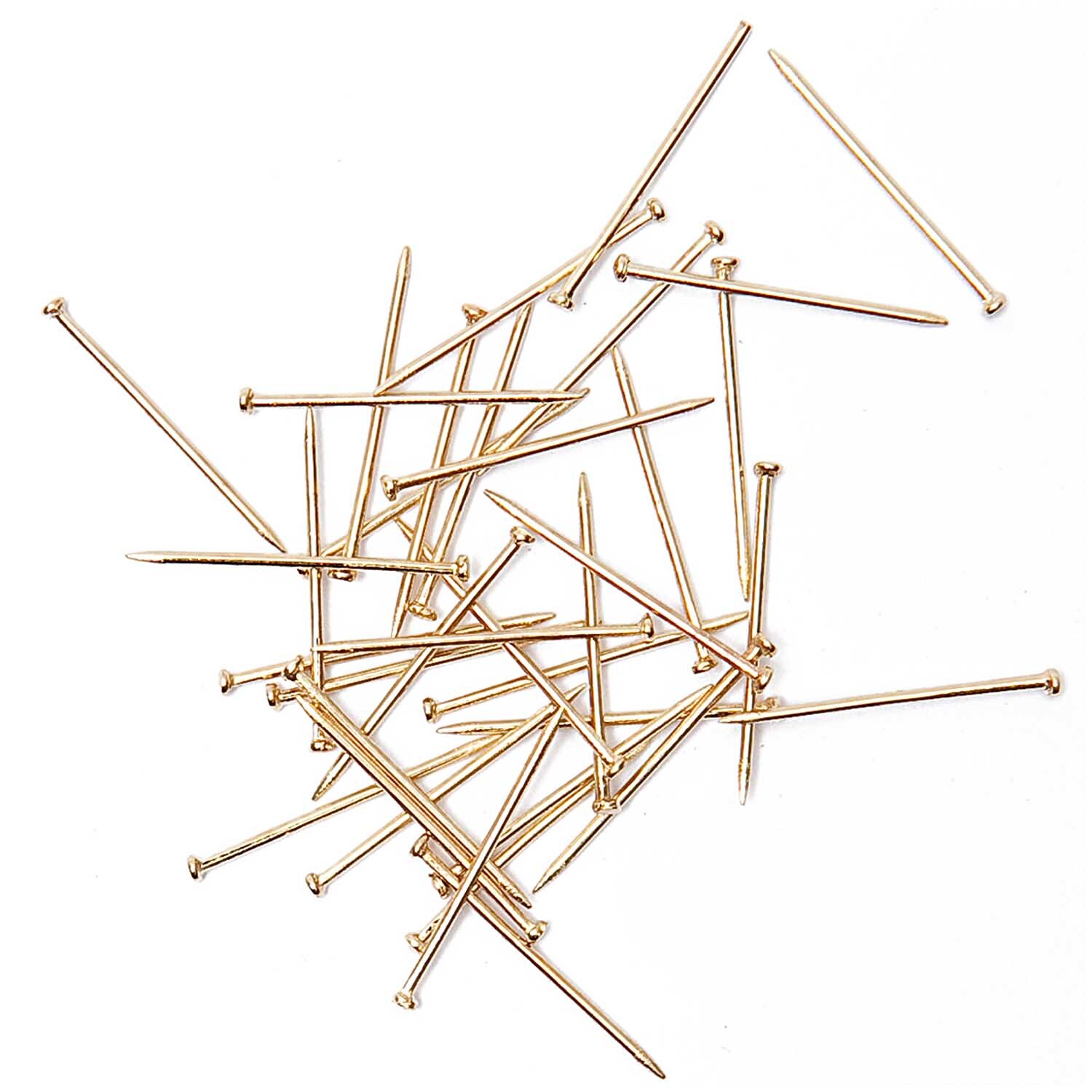 Pailletten-Nadeln 30g von Rico Design in Gold, verstreut auf weißem Hintergrund, ideal für kreative Projekte.