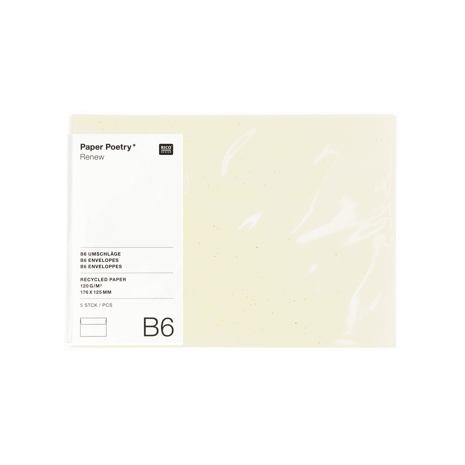 Paper Poetry Renew Umschläge B6, elfenbeinfarbene Briefumschläge von Rico Design, 5 Stück. Ideal für stilvolle Korrespondenz.