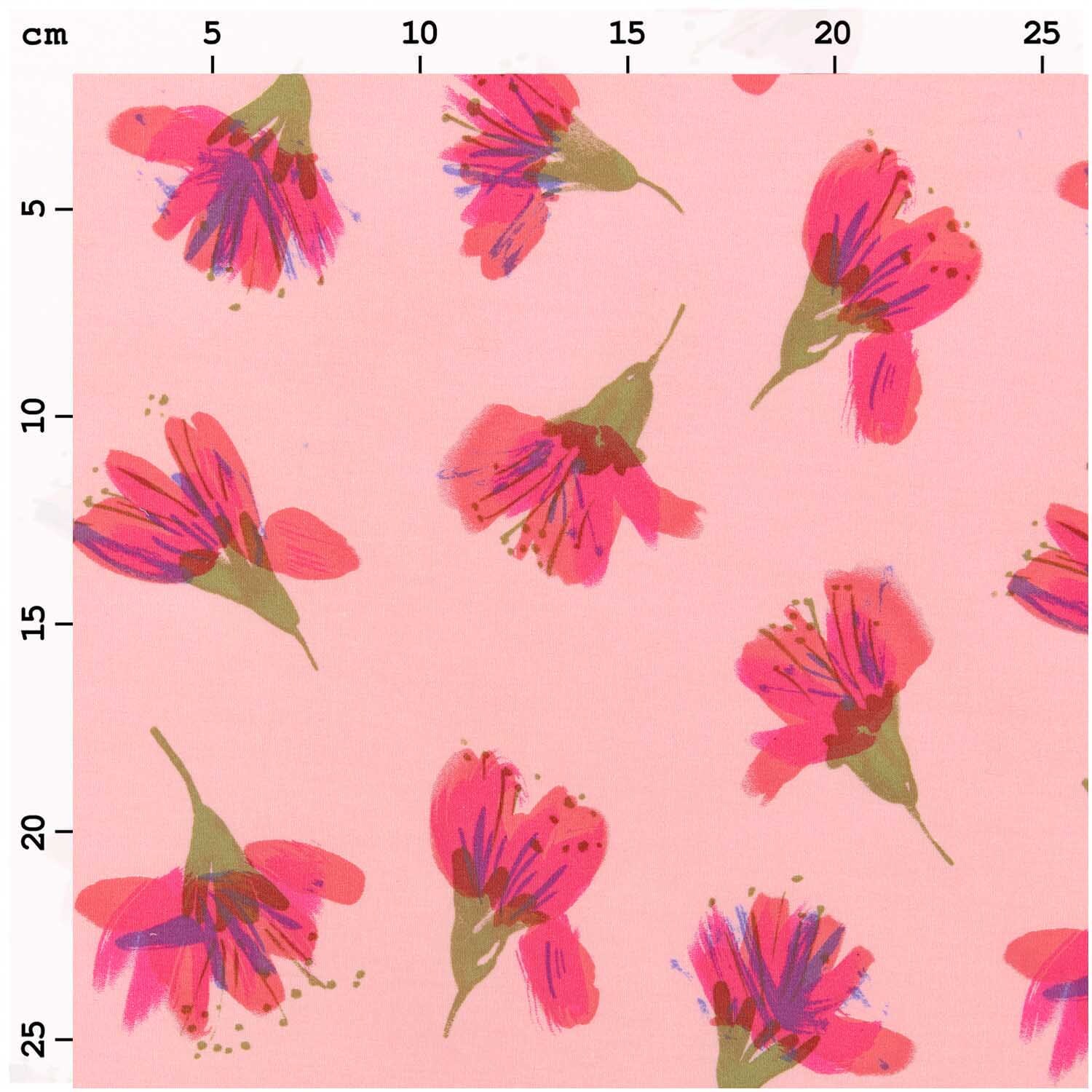 Stoffabschnitt Druckstoff Aquarellblüten mit floralen Mustern in Lachs von Rico Design, 50x140cm.