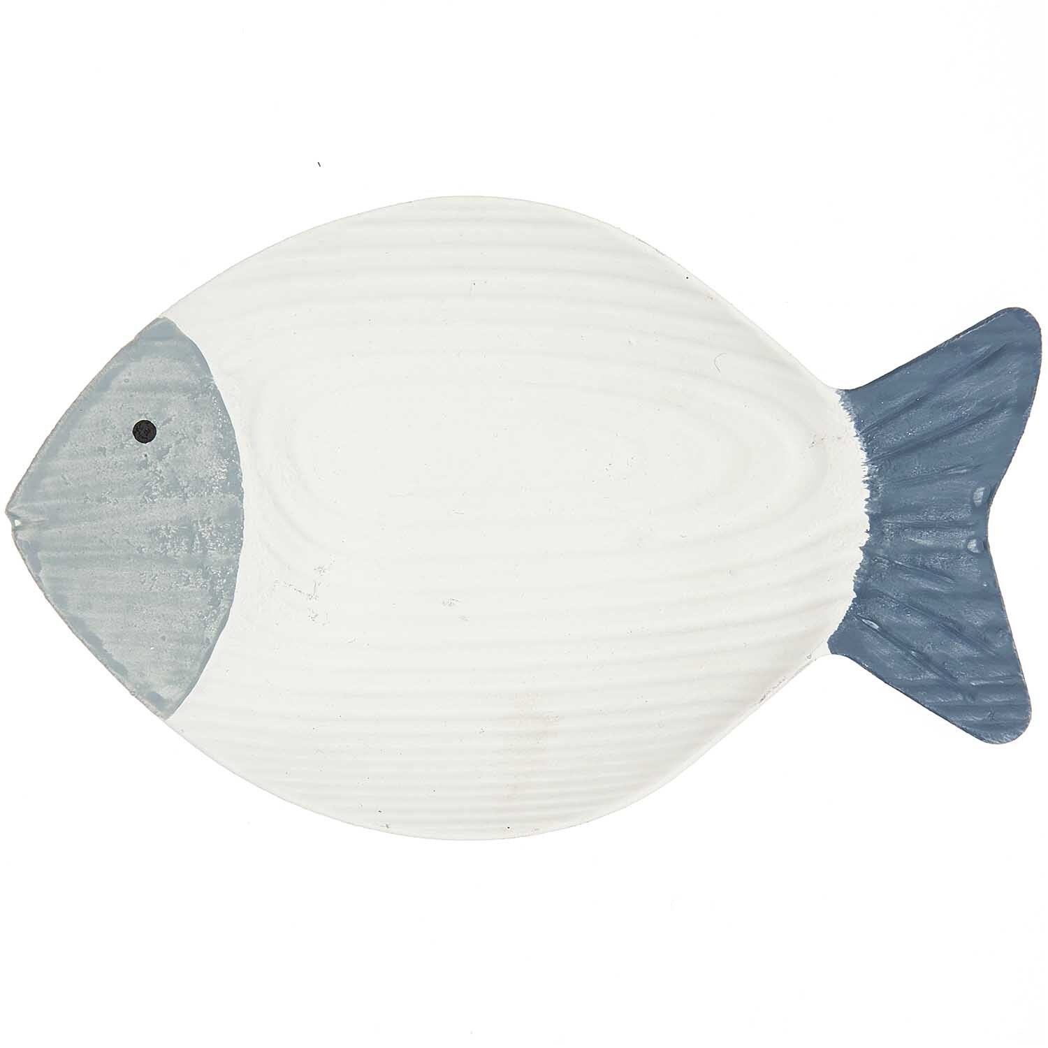 Schale maritim Fisch 24x15cm von Rico Design: Weiße Fischform mit blauen Akzenten, ideal für Dekorationen.