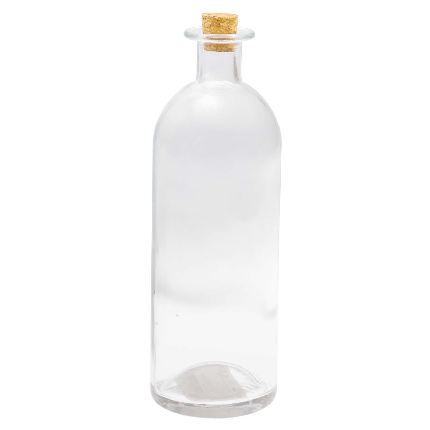 Deko-Glasflasche mit Korkverschluss, transparent, 21,5x7cm, ideal für kreative Dekorationen.