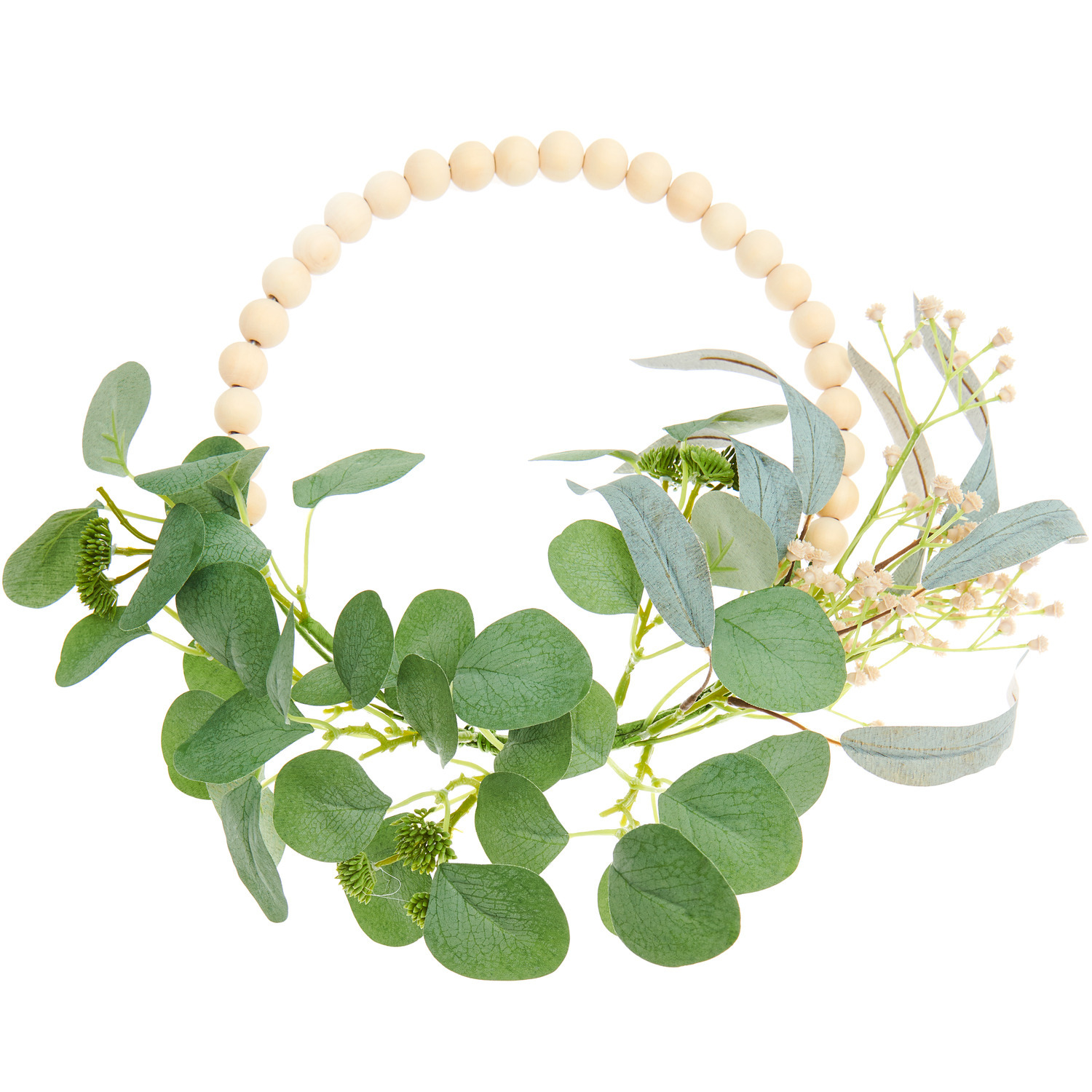 Deko-Kranz Eukalyptus mit Holzperlen von Rico Design: Eleganter Kranz mit grünen Blättern und Holzperlen, ideal für stilvolle Dekorationen.