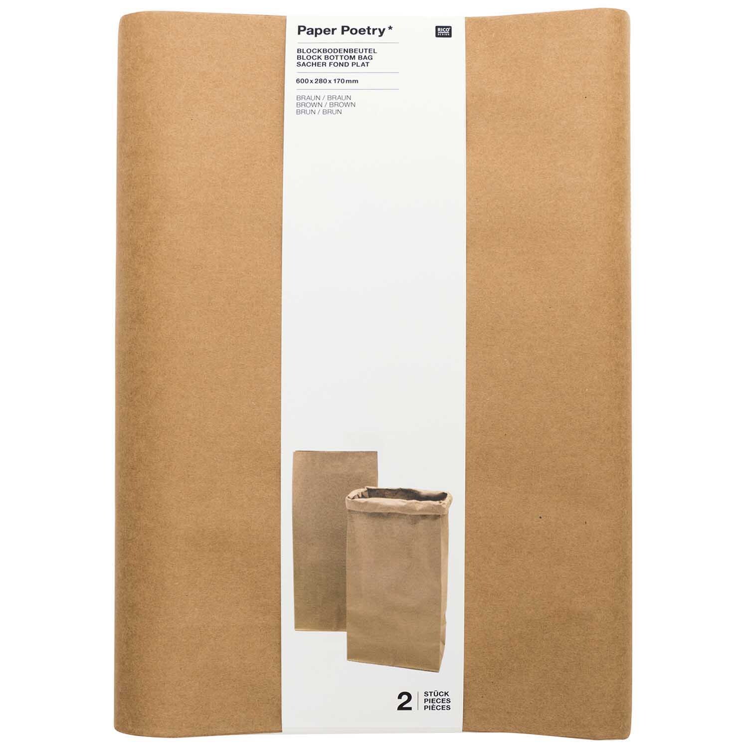 Paper Poetry Maxi-Blockbodenbeutel L 60x28x17cm 2 Stück Farbe Braun von Rico Design