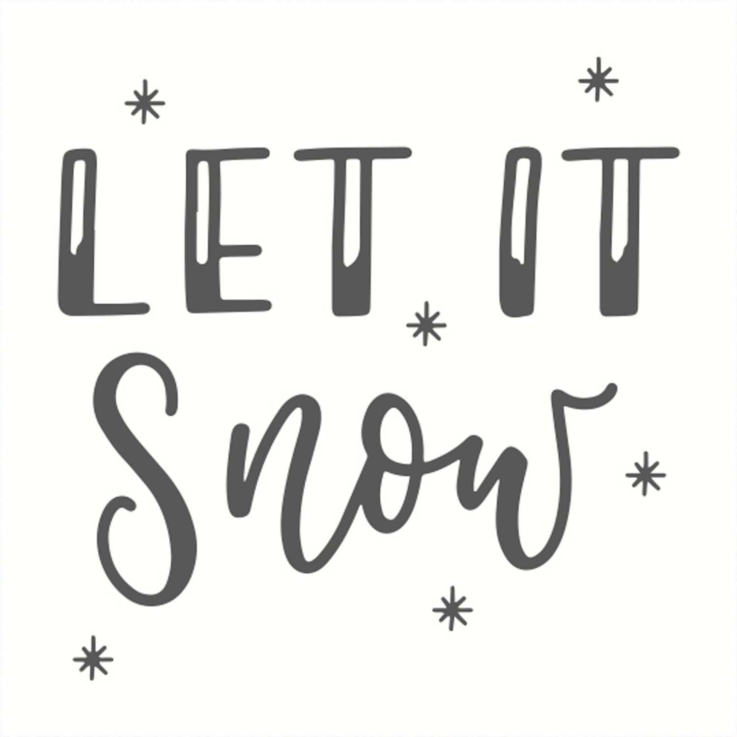 Stempel mit der Aufschrift "Let it snow" in stilvoller Schrift, umgeben von kleinen Schneeflocken. Farbe: Weiß. Marke: May&Berry. Produkt: Stempel Let it snow, 45x45mm.