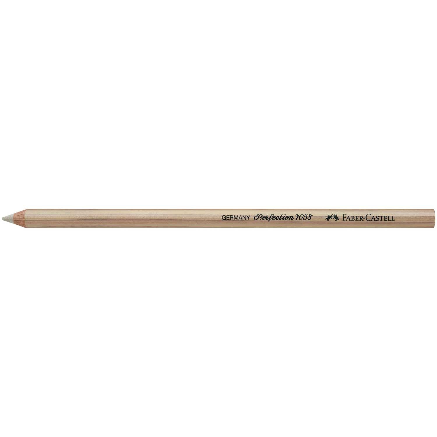 Perfection Radierstift von Faber Castell, beige, auf schwarzem Hintergrund liegend. Ideal für präzises Radieren.