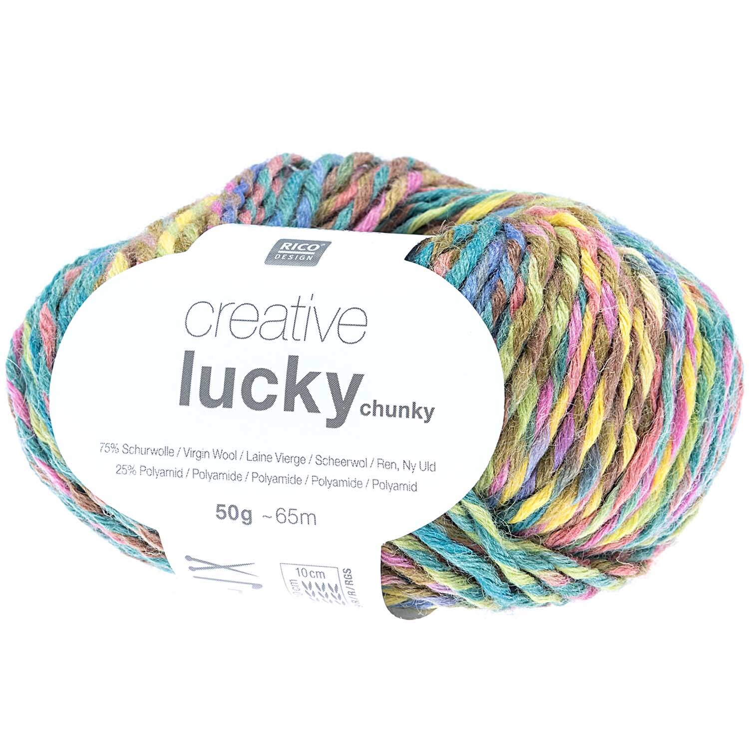 Creative Lucky gelb-grün: Bunte Strickwolle von Rico Design, 50g, 65m, ideal für kreative Projekte.