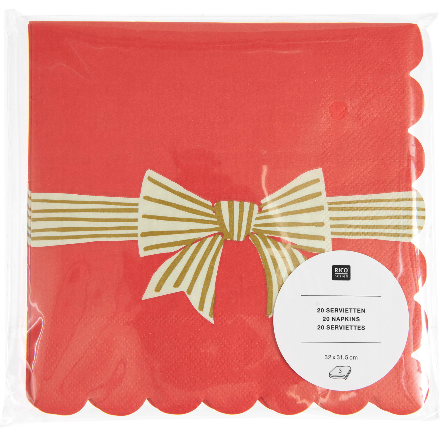 Servietten Schleifenband Rot 32x31,5cm 20 Stück von Rico Design