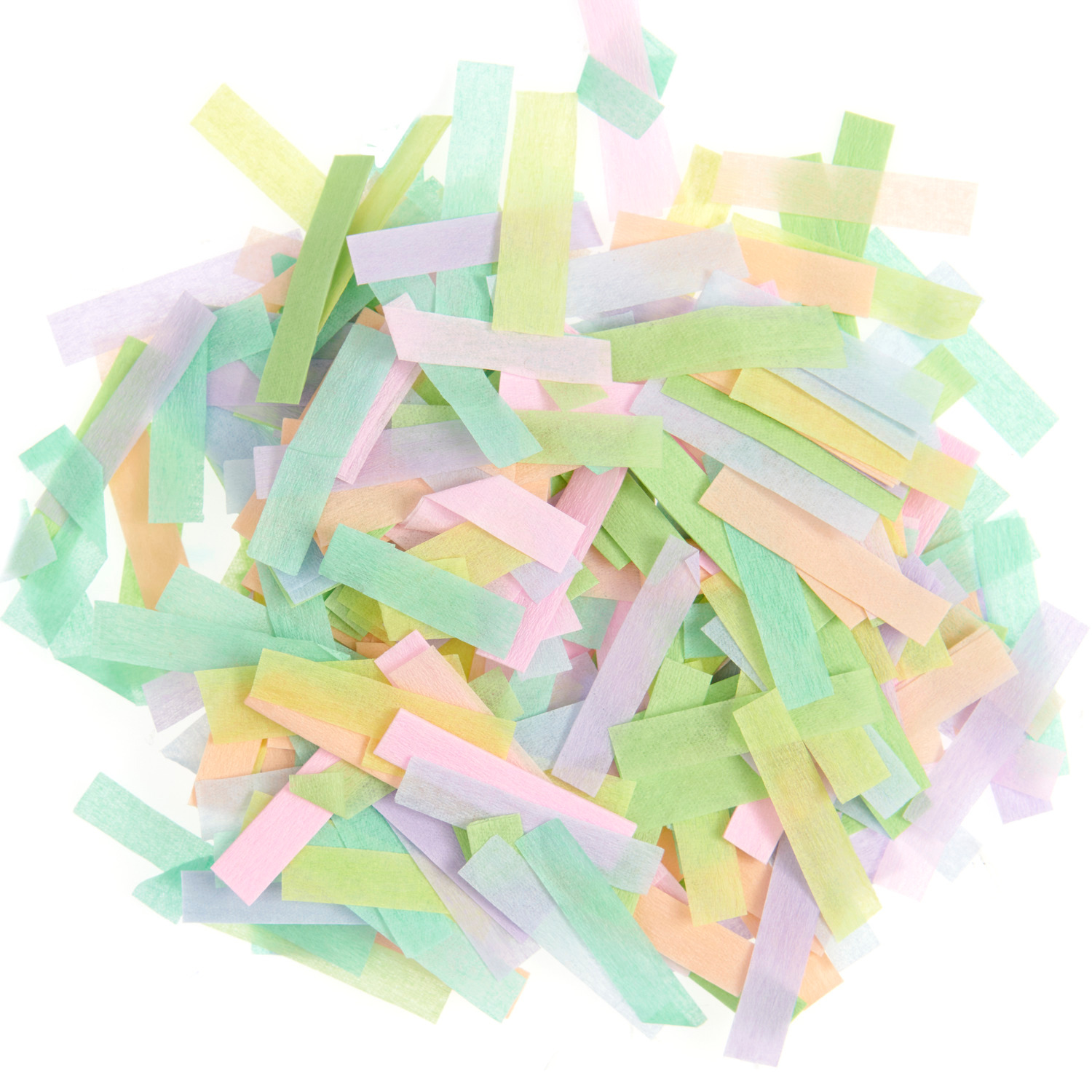 Krepp-Konfetti Regenbogen Pastell Mix von Rico Design, bunte Streifen in sanften Pastelltönen.