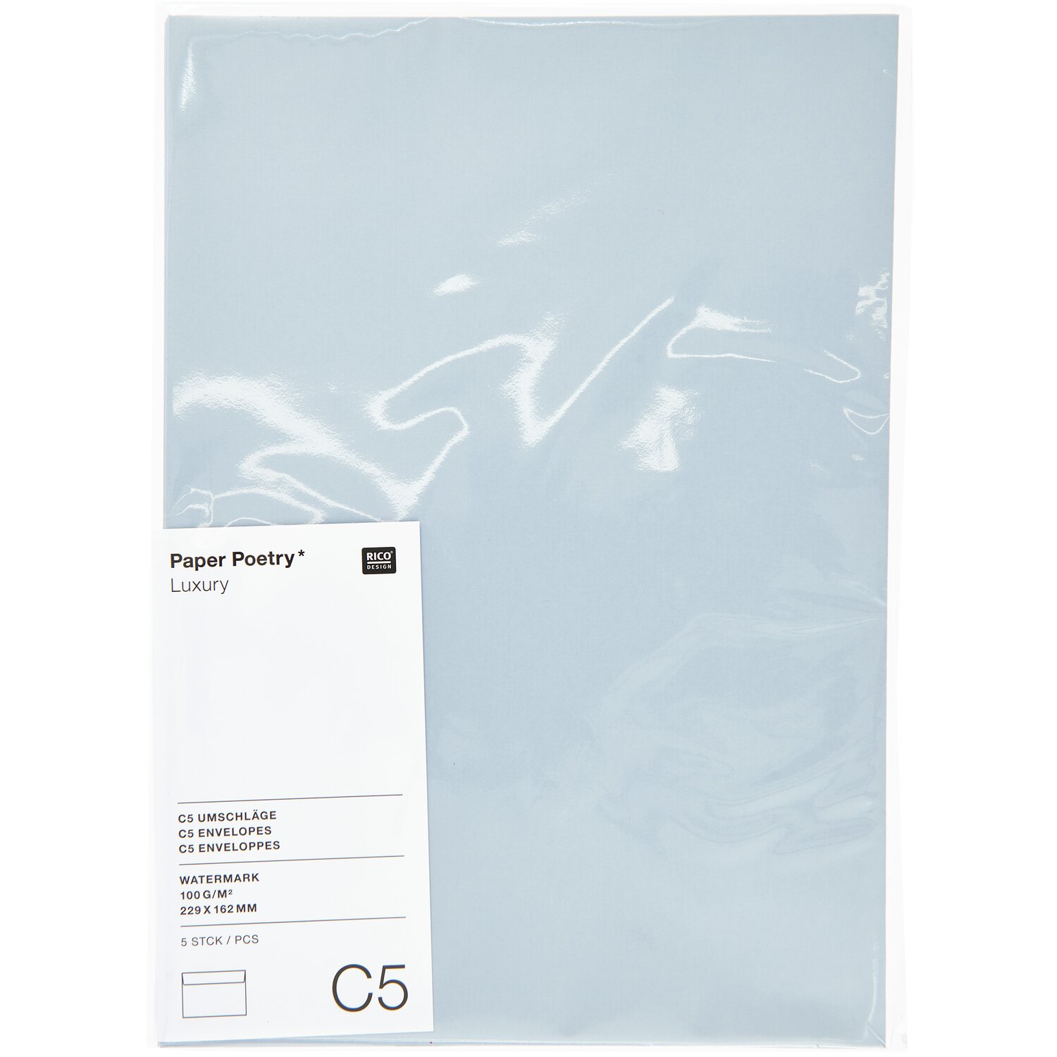 Paper Poetry Luxury Umschläge C5 in Hellblau, 5 Stück von Rico Design, elegant und hochwertig.