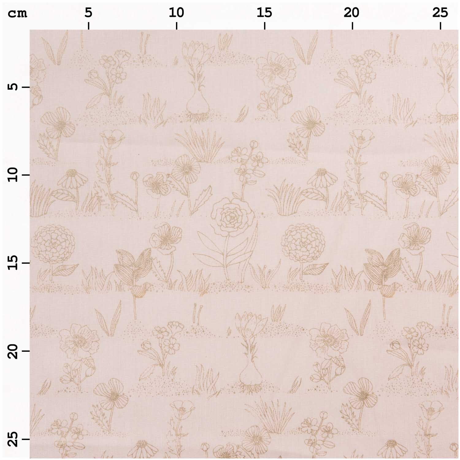 Druckstoff Hygge Pflanzen mit floralen Mustern in zartem Puder-Metallic von Rico Design, 50x140cm.