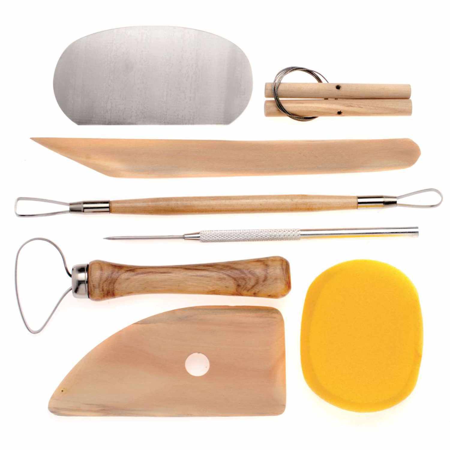 Töpferwerkzeug: 8-teiliges Set von Glorex mit Holzgriffen und Metallklingen für präzises Arbeiten.