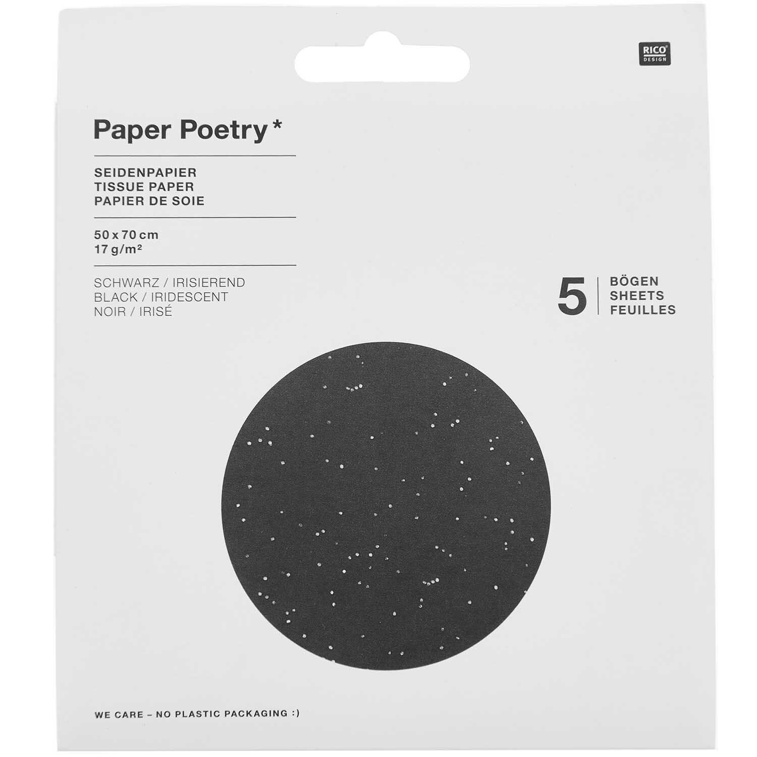 Paper Poetry Seidenpapier Punkte 50x70cm 17g/m² 5 Bogen Farbe Schwarz Irisierend von Rico Design