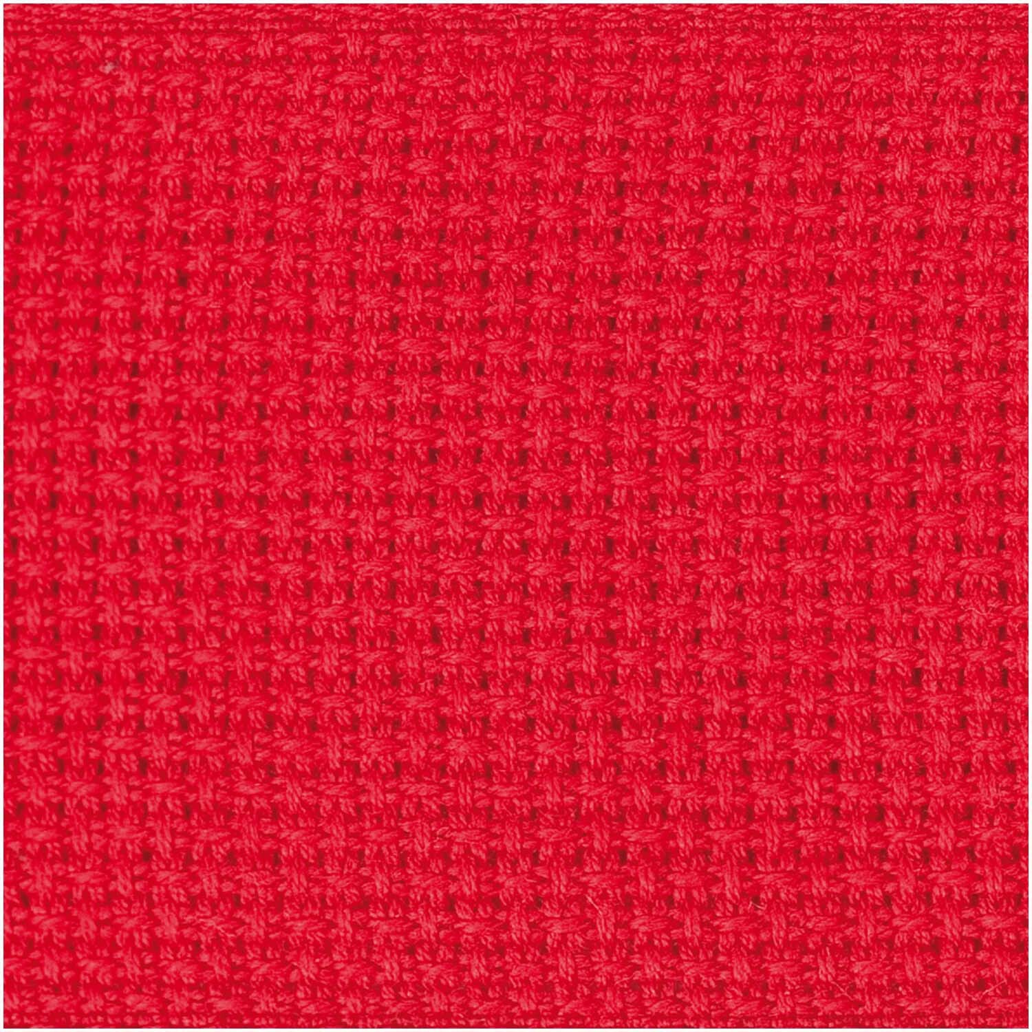 Aidaband rot 6 Stiche/cm von Rico Design, zeigt ein strukturiertes, rotes Stoffmuster in Nahaufnahme.