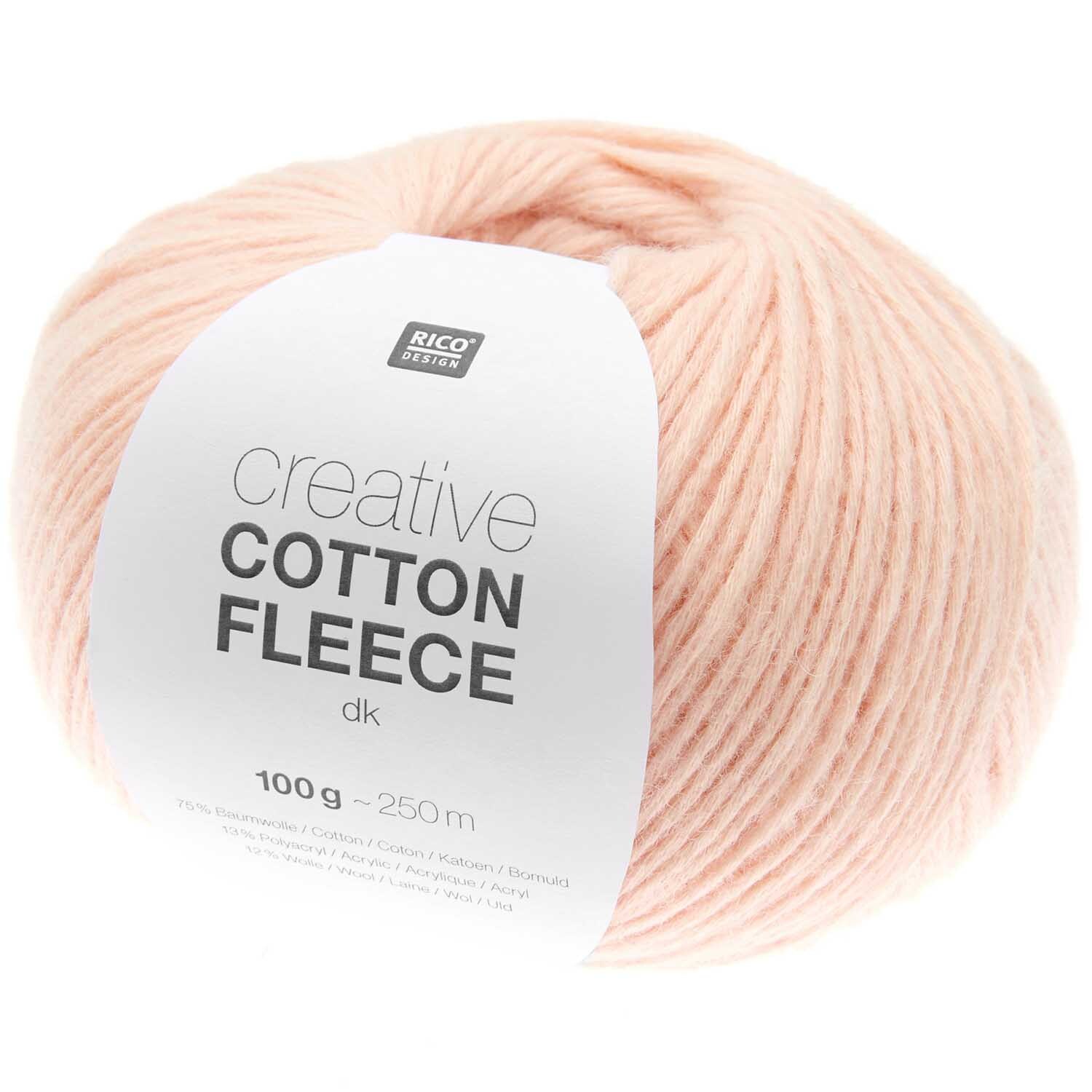 Creative Cotton Fleece dk: Weiches rosa Garnknäuel von Rico Design, ideal für Stricksets und kreative Projekte.