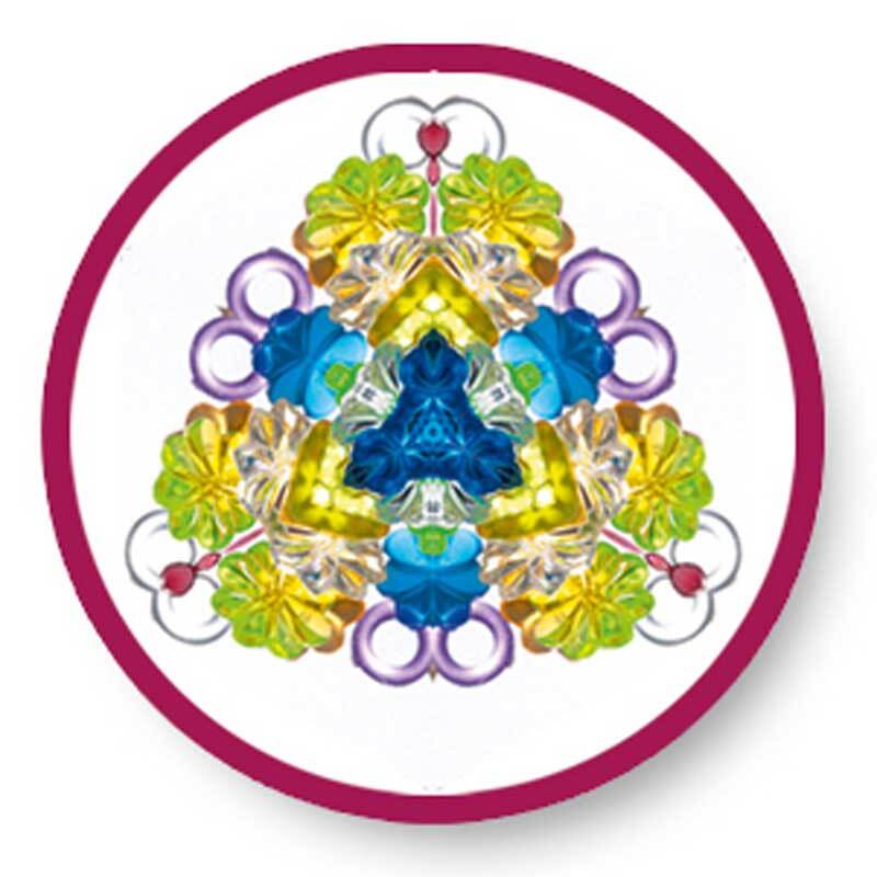 Kaleidoskop Bausatz: Buntes, symmetrisches Muster aus 35 Teilen, ideal für kreative Bastelprojekte.