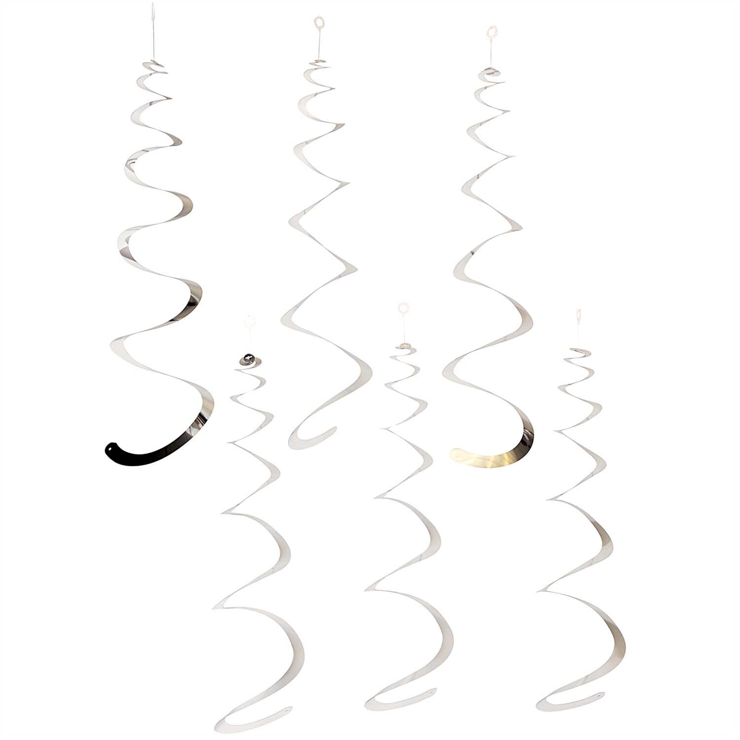 Spiralluftschlangen 50cm 6 Stück in elegantem Silber von Rico Design, dekorativ hängend. Ideal für festliche Anlässe und stilvolle Raumgestaltung.