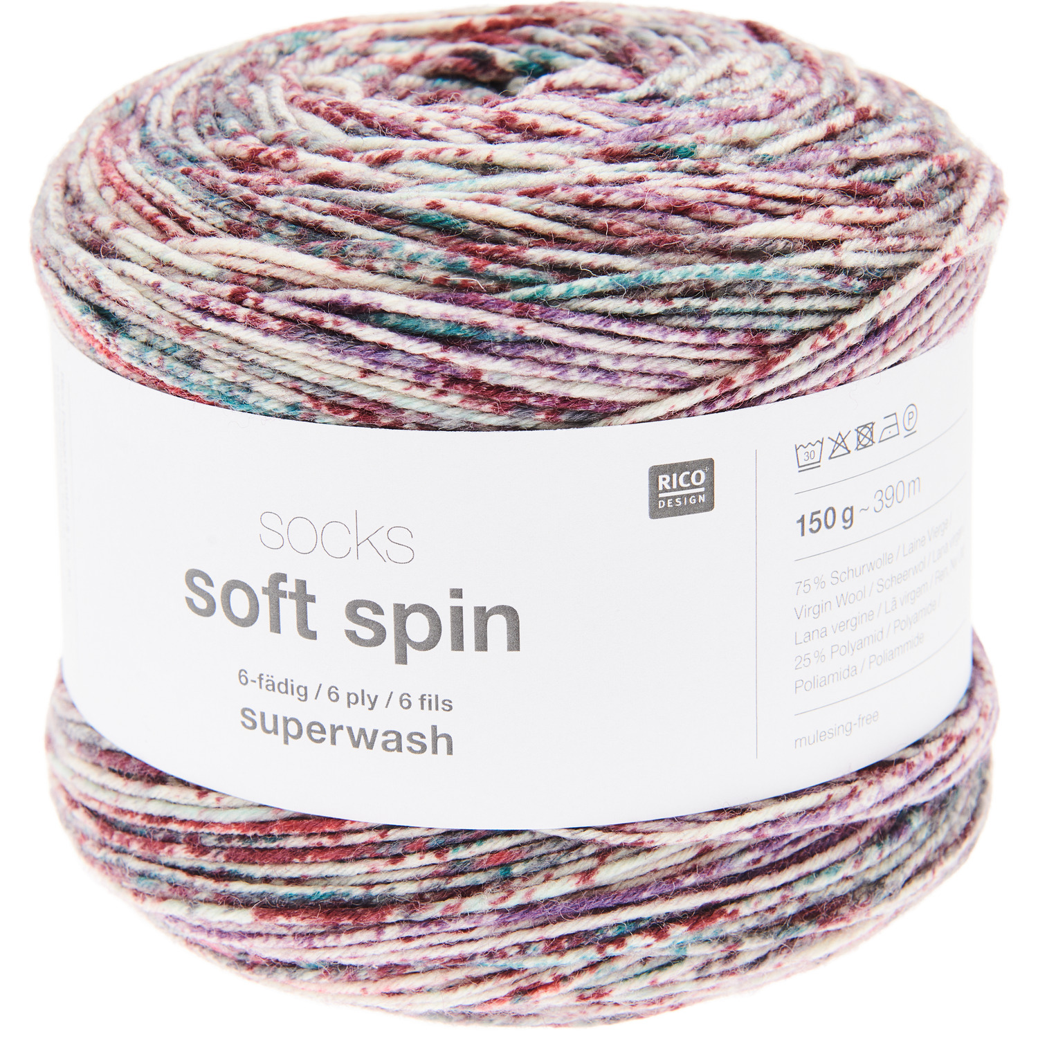 Socks Soft Spin 6-fädig Wolle von Rico Design, Fun Tones, 150g, 390m, bunt meliert.