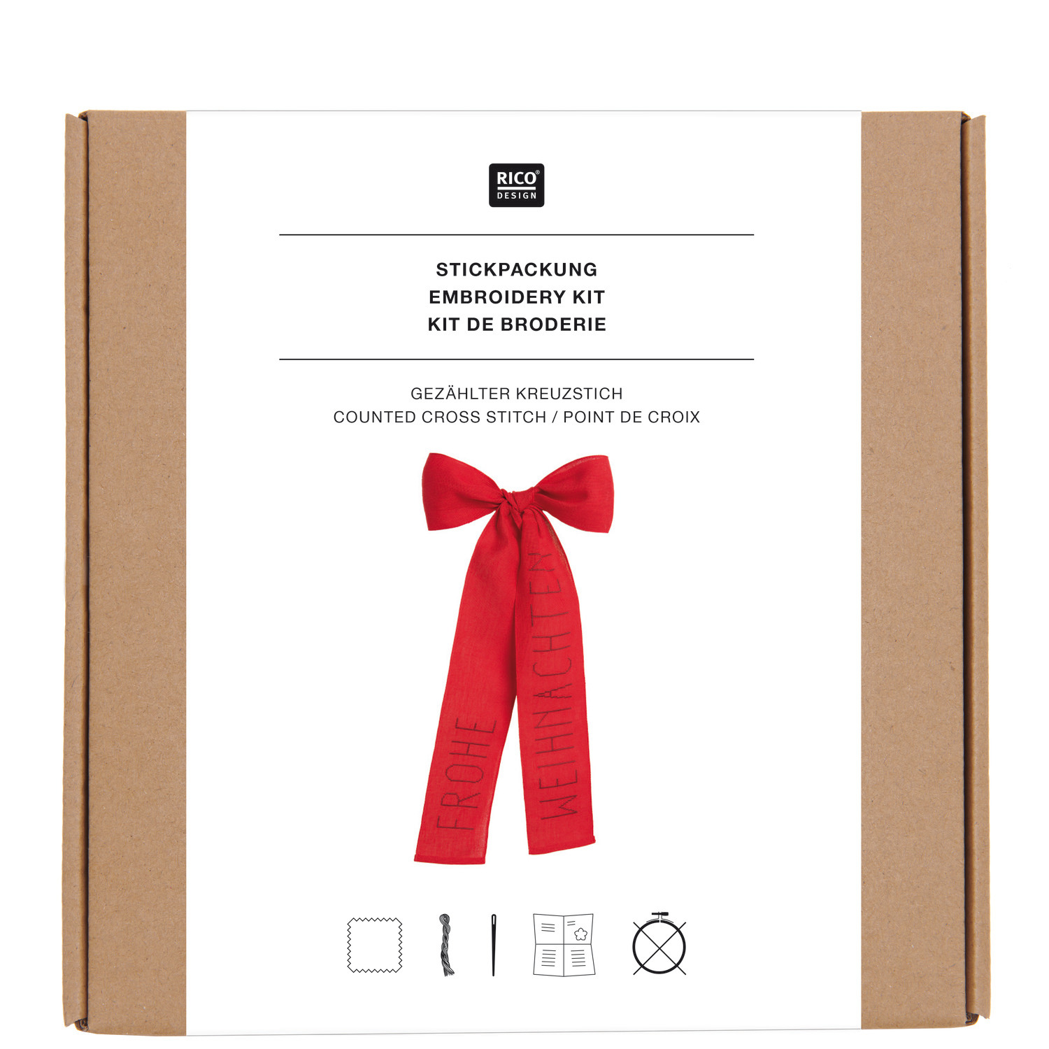 Stickpackung Schleife Frohe Weihnachten 30x54cm von Rico Design