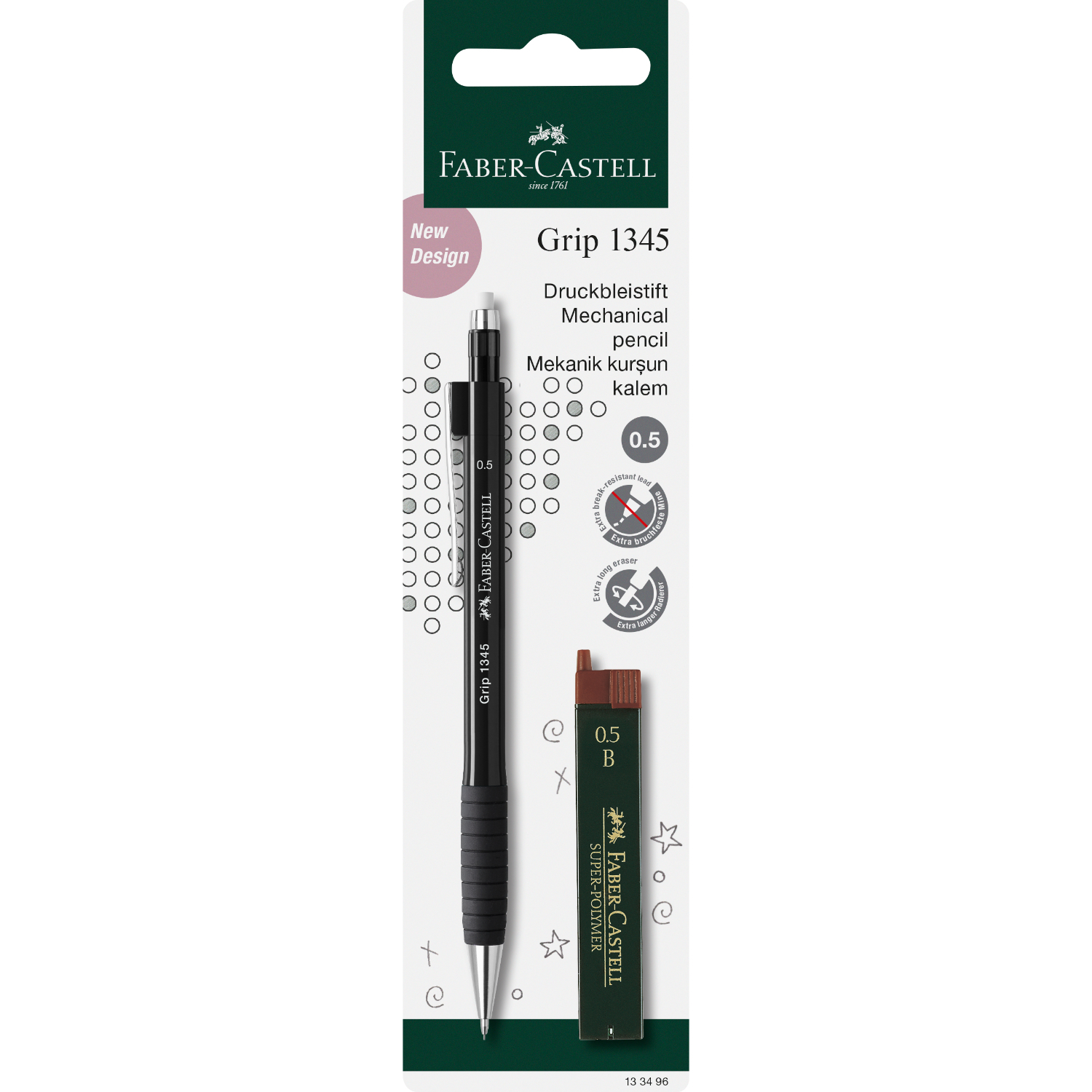 Druckbleistift Grip Härte B von Faber Castell, 0,5mm, mit ergonomischem Design und rutschfestem Griff. Ideal für präzises Schreiben.