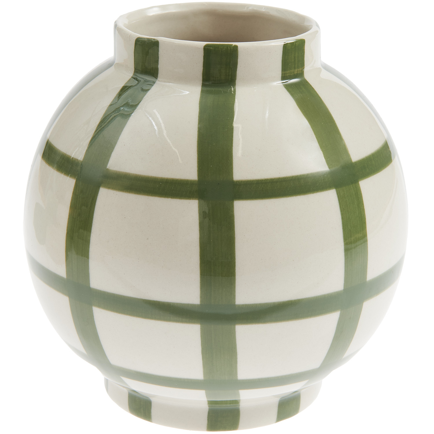 Porzellan Vase mit grünem Streifenmuster von Rico Design, rundes Design, Ø13,5x13,5cm.