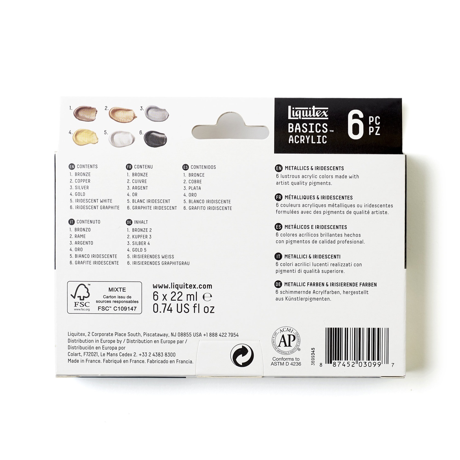 Basics Acrylfarben Set Metallic 6x22ml von COLART EUROPE 