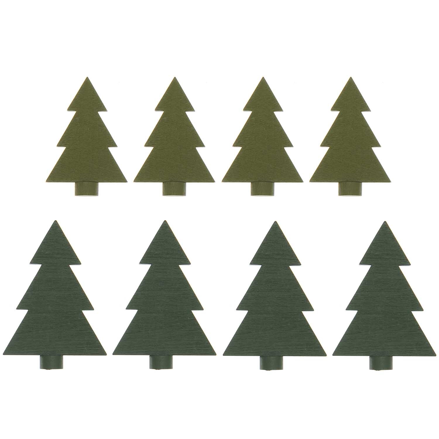 Adventskranzfiguren Tanne 8 Stück von Rico Design in verschiedenen Grüntönen, ideal für festliche Dekorationen.