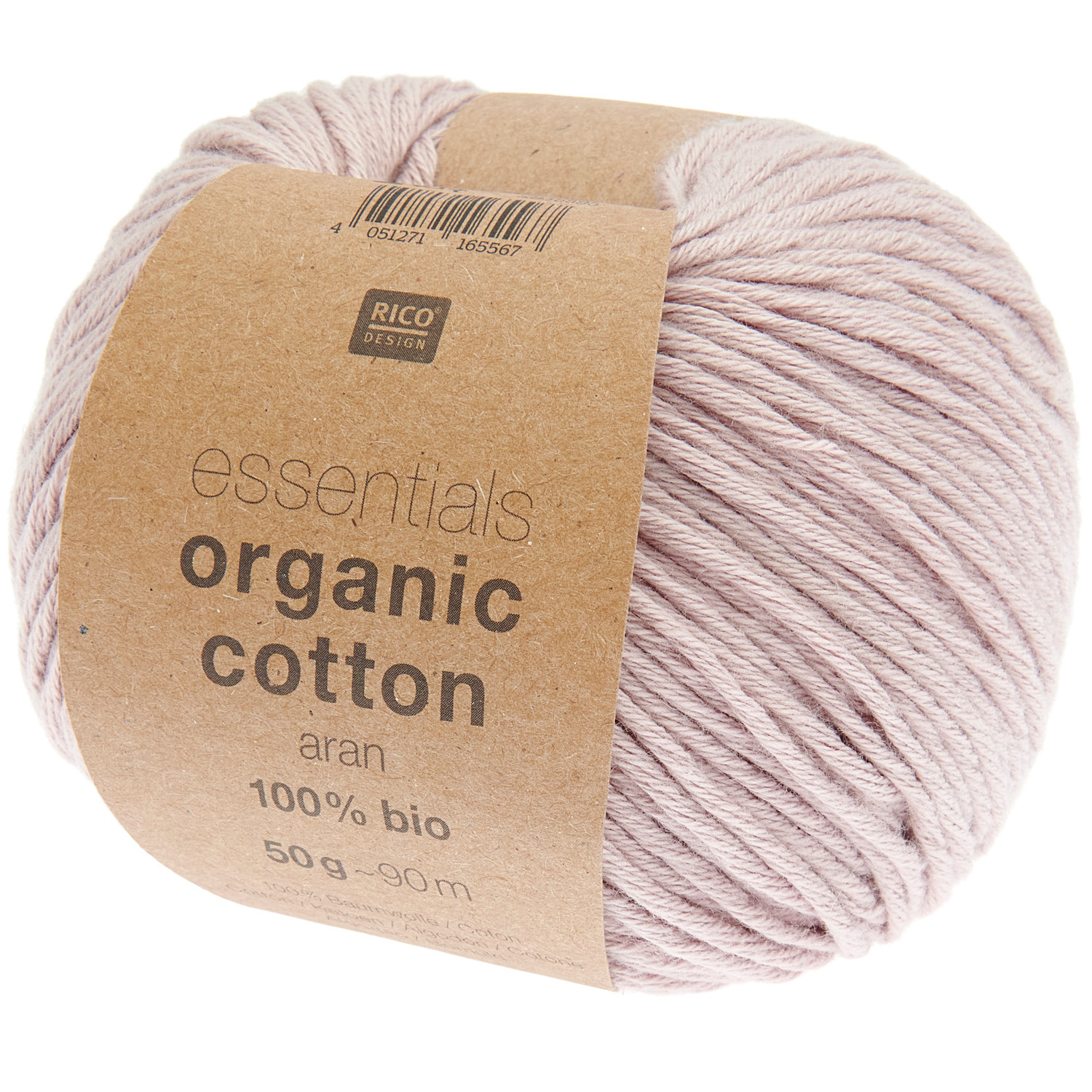 Essentials Organic Cotton aran Wolle in Mauve von Rico Design, ideal für Strick- und Häkelprojekte.