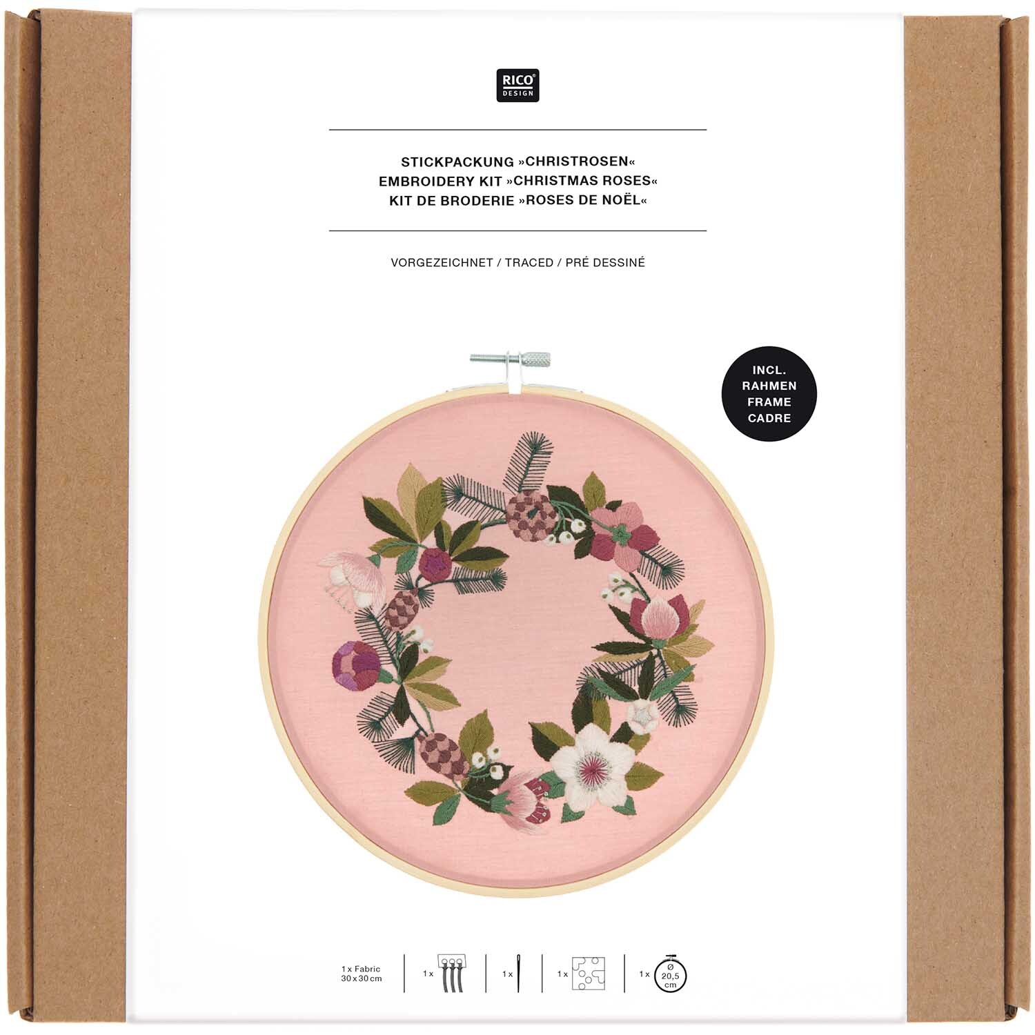 Stickpackung Bild Christrosen vorgezeichnet  Ø20,5cm von Rico Design