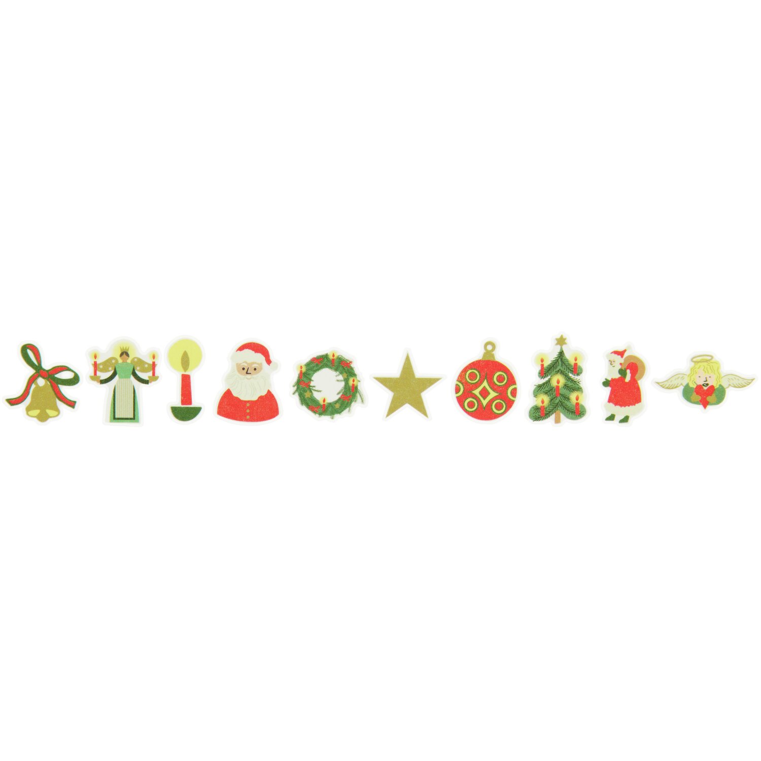 Washi Sticker Santa 200 Stück: Bunte Weihnachtsmotive wie Kerzen, Sterne und Engel von Rico Design.