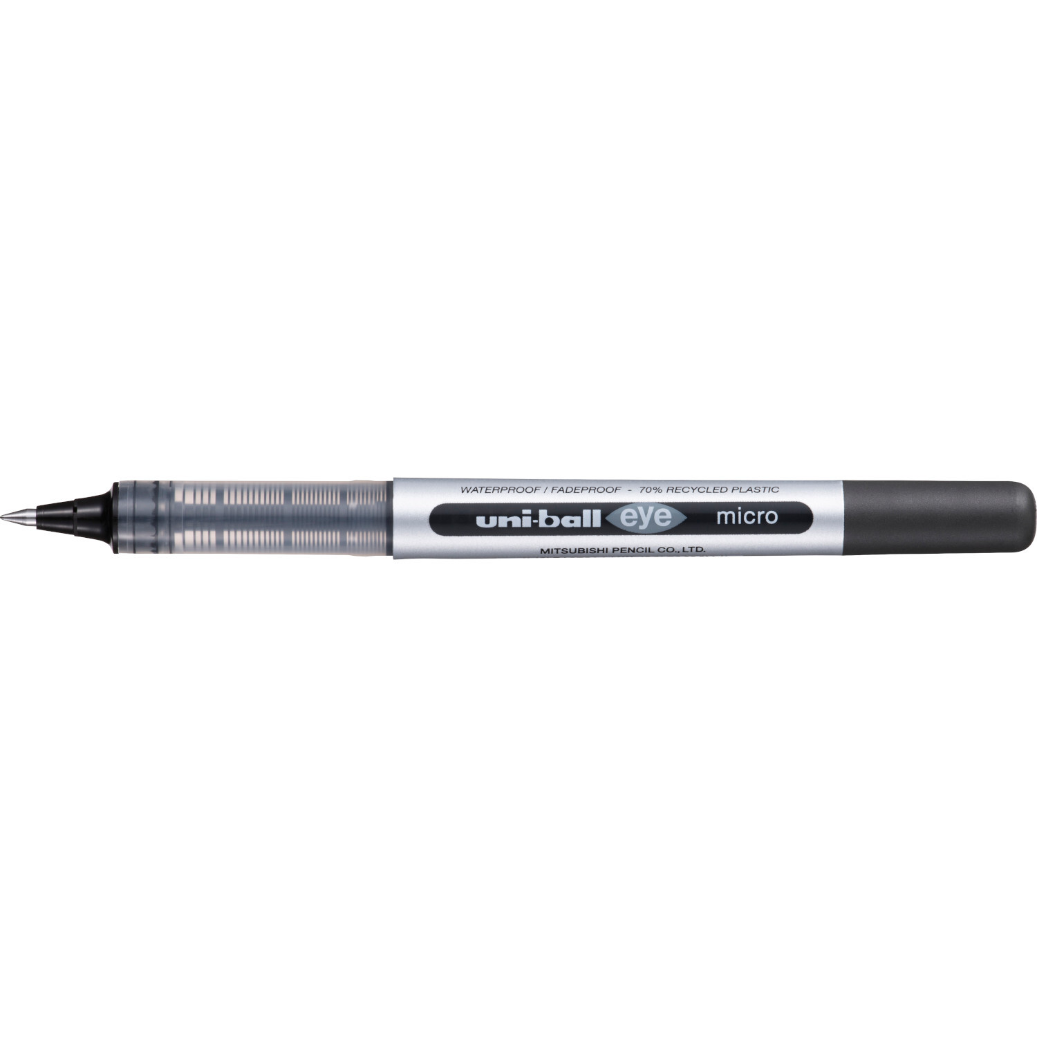 Tintenroller uni-ball Eye UB-150E mit feiner 0,3mm Spitze, schwarzer Tinte und ergonomischem Design für präzises Schreiben.