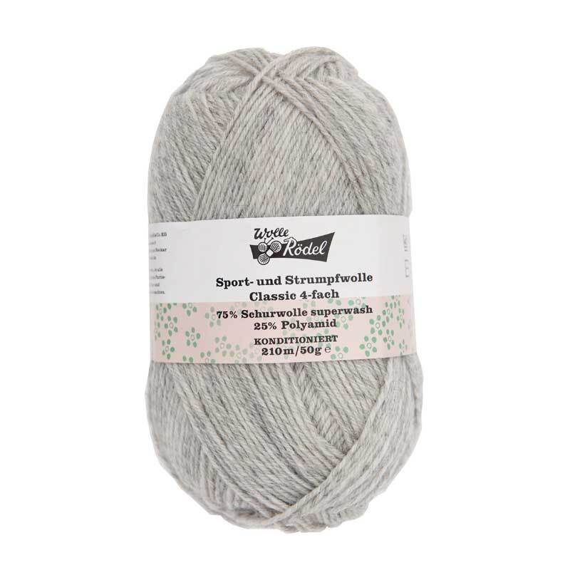 Strumpfwolle Classic 4fädig in Grau von Wolle Rödel, 50g Knäuel, ideal für Strickprojekte.