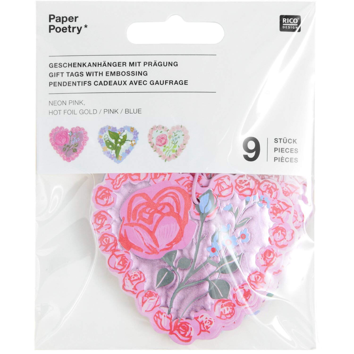 Paper Poetry Geschenkanhänger La Vie en Rose Herzen 9 Stück von Rico Design