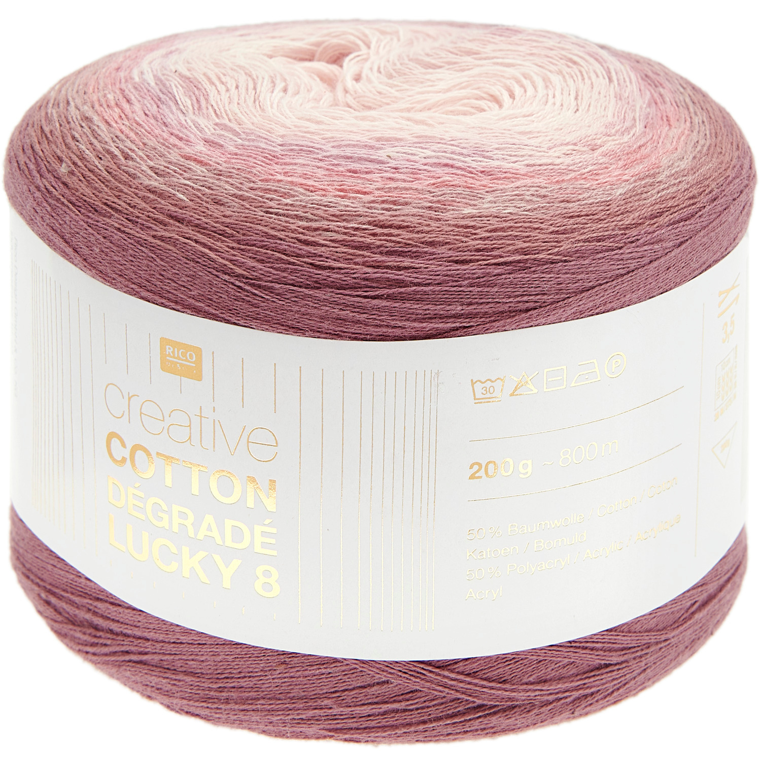 Creative Cotton Dégradé Lucky 8, Farbverlaufsgarn in Rosa- und Beigetönen, ideal für Strickprojekte.