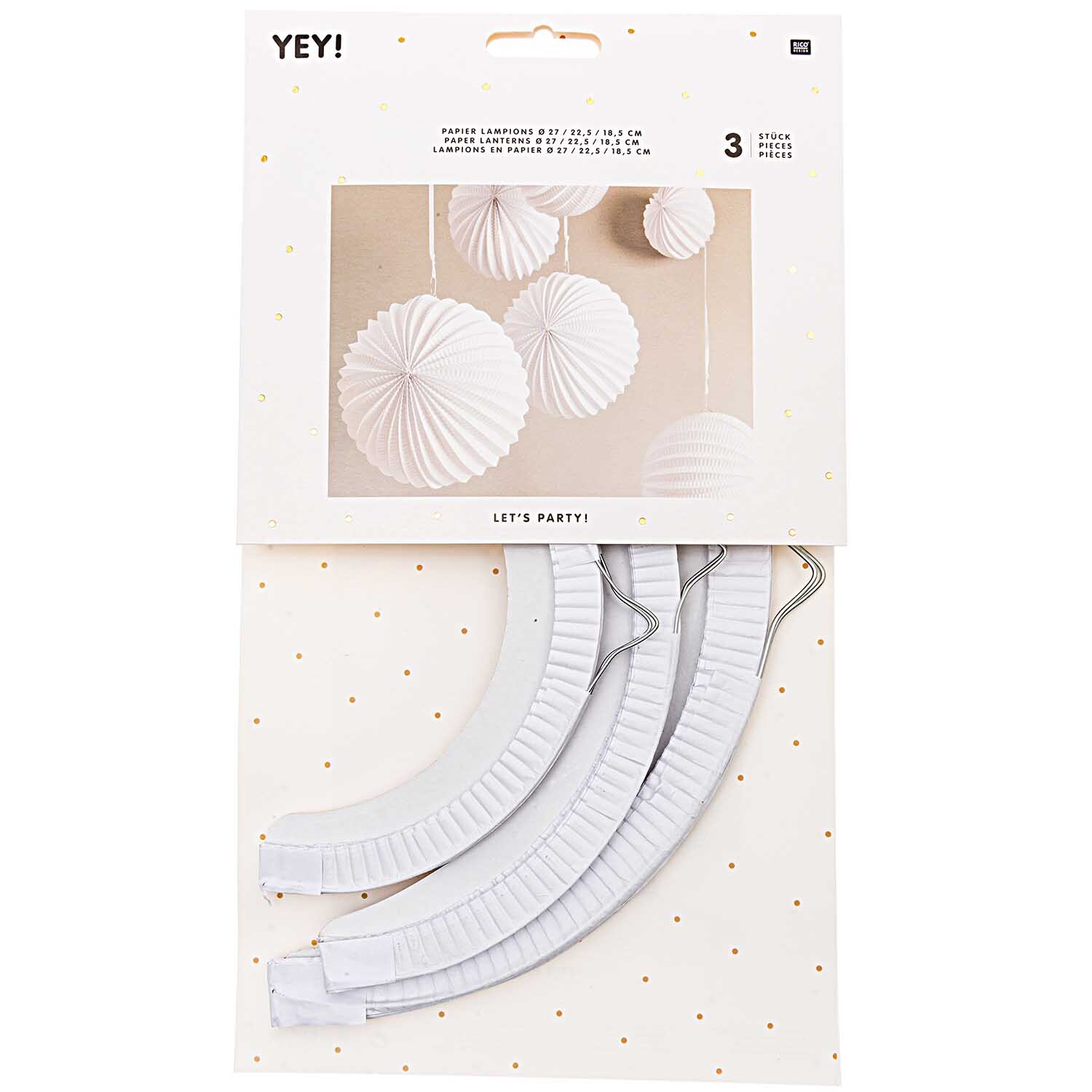 Lampions weiß 3 Stück von Rico Design, dekorative weiße Papierlampions, ideal für Partys.