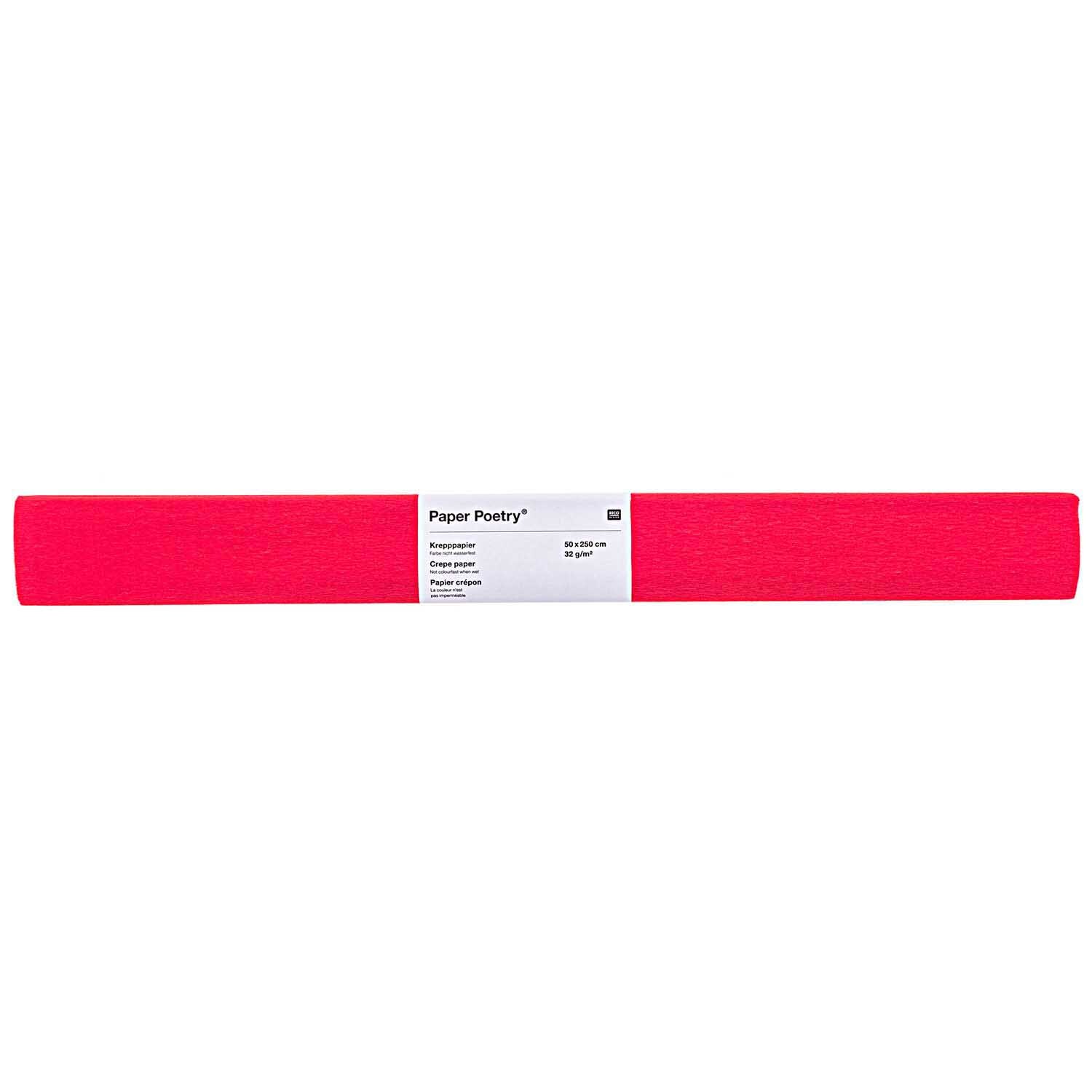 Krepp-Papier 50x250cm in leuchtendem Neon Rot von Rico Design, ideal für kreative Bastelprojekte.