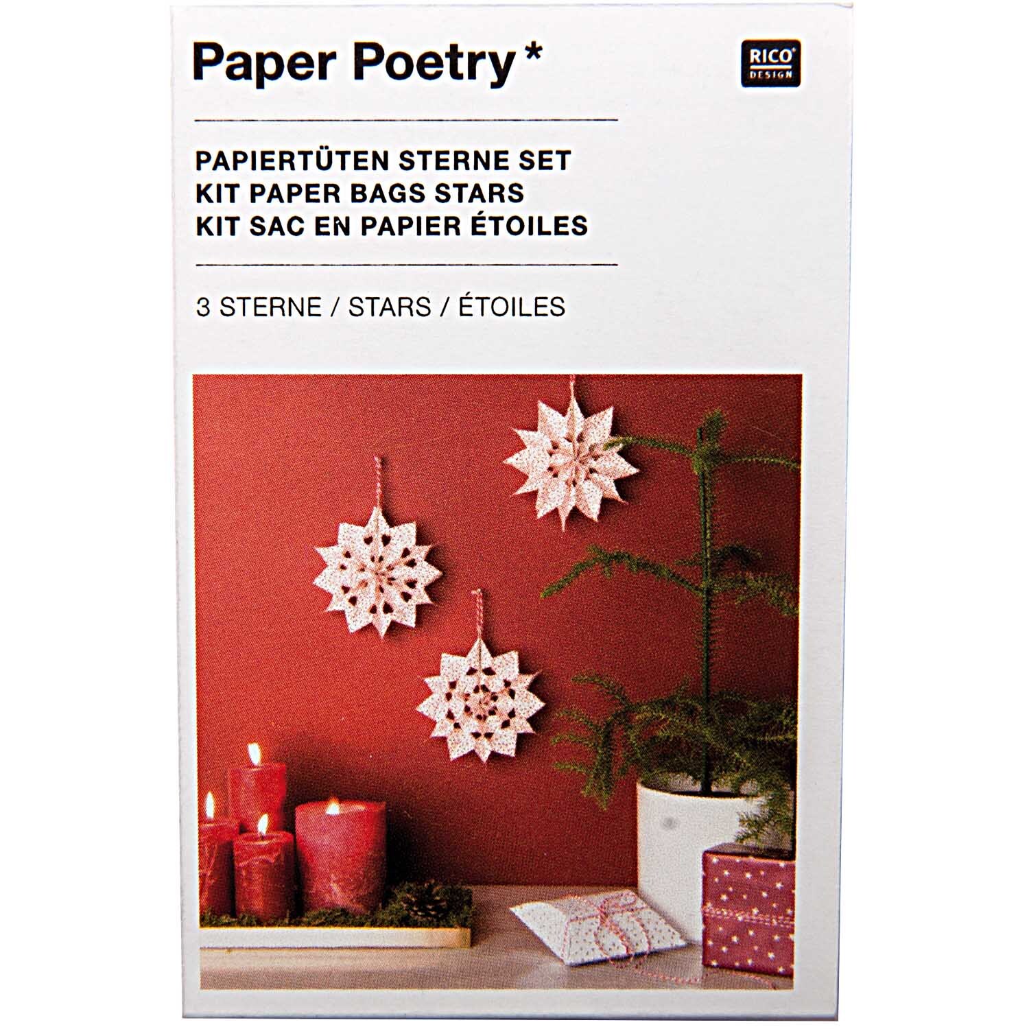 Paper Poetry Bastelset Papiertüten-Sterne Punkte klein Farbe Weiß von Rico Design