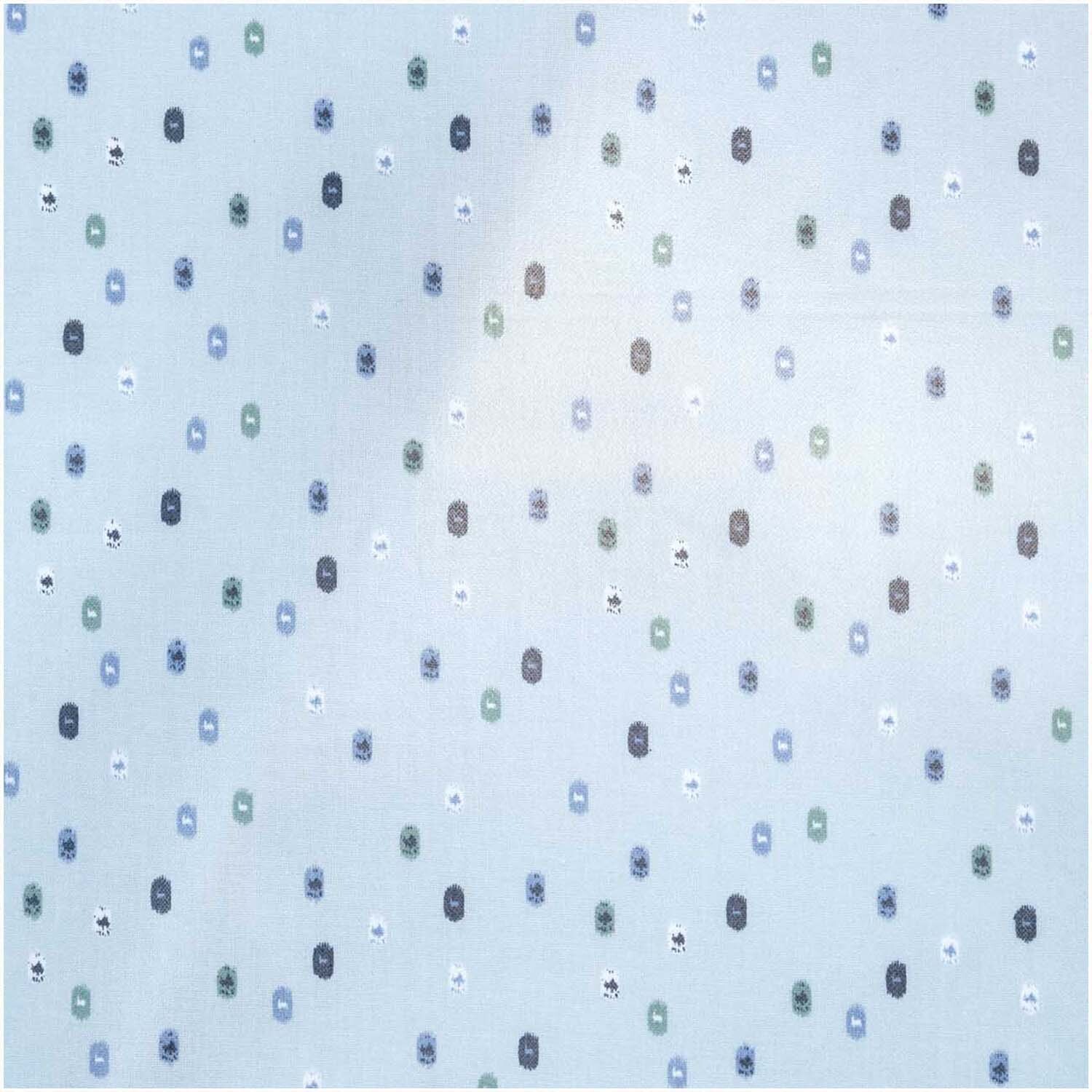 Druckstoff grafische Punkte hellblau 25x70cm beschichtet zeigt ein Muster aus kleinen, bunten Punkten auf hellblauem Hintergrund. Ideal für kreative Projekte.