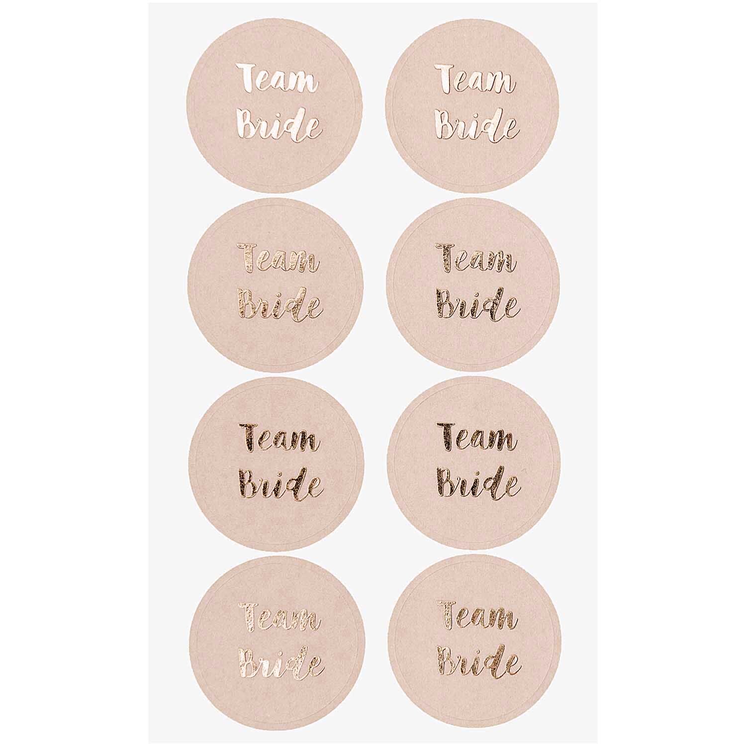 Paper Poetry Sticker Team Bride puder 4 Blatt: Runde Sticker mit "Team Bride"-Aufschrift in Rosa, ideal für Hochzeitsfeiern.