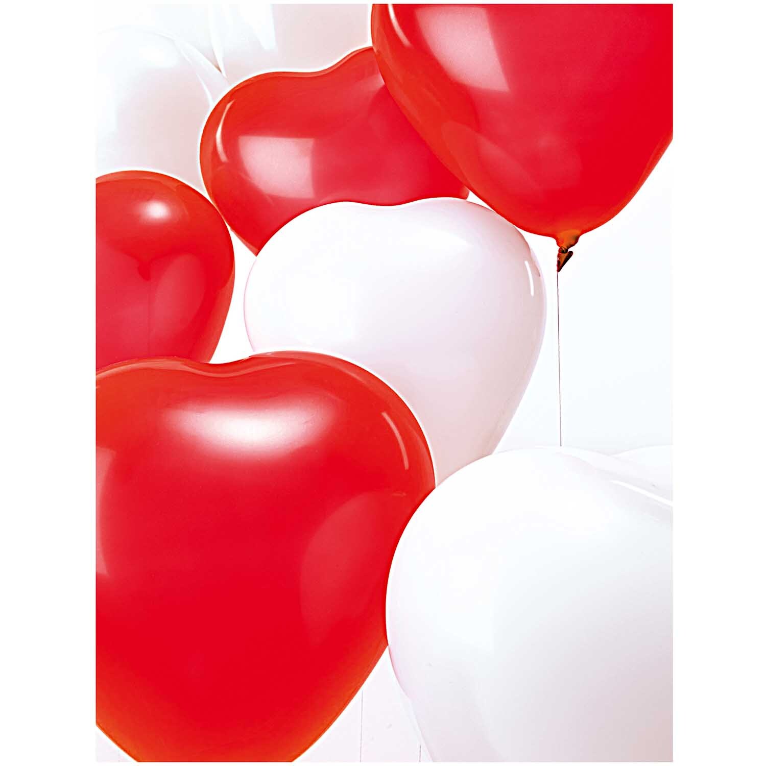 Luftballon Herz rot 30cm 12 Stück: Herzförmige Luftballons in Rot und Weiß von Rico Design, ideal für Feiern.