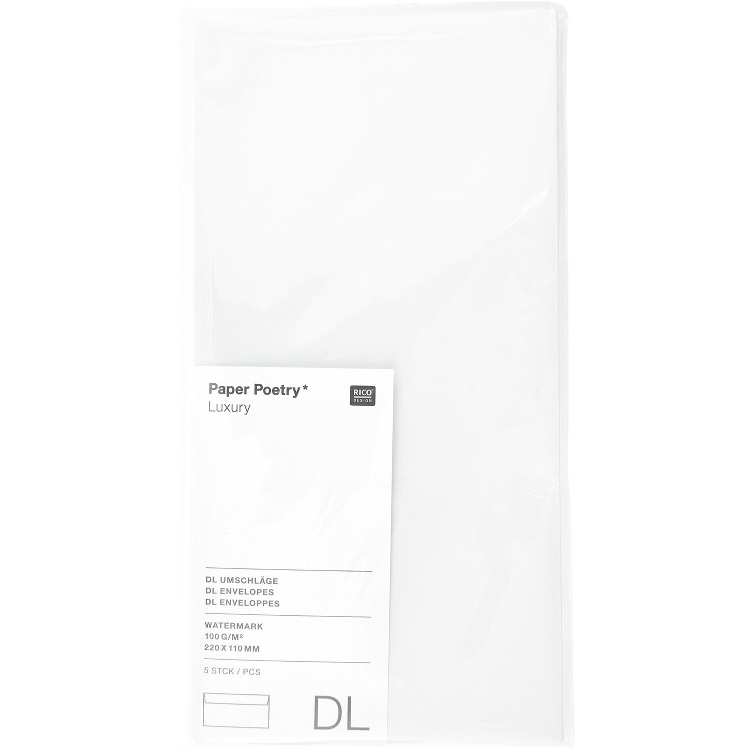 Paper Poetry Luxury Umschläge DIN Lang 5 Stück Farbe Weiß von Rico Design