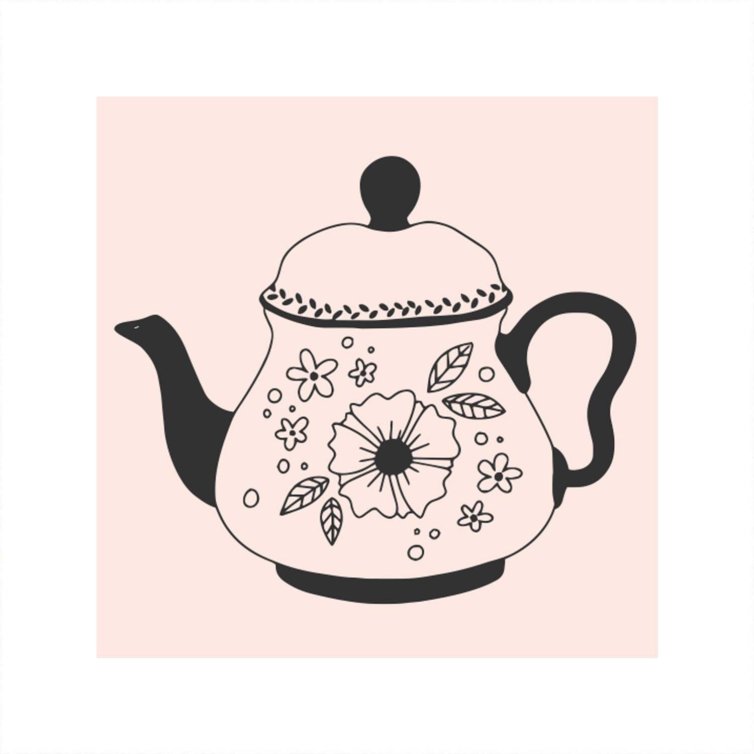 Stempel Teekanne nude 45x45mm mit floralem Design auf rosa Hintergrund, von May&Berry.