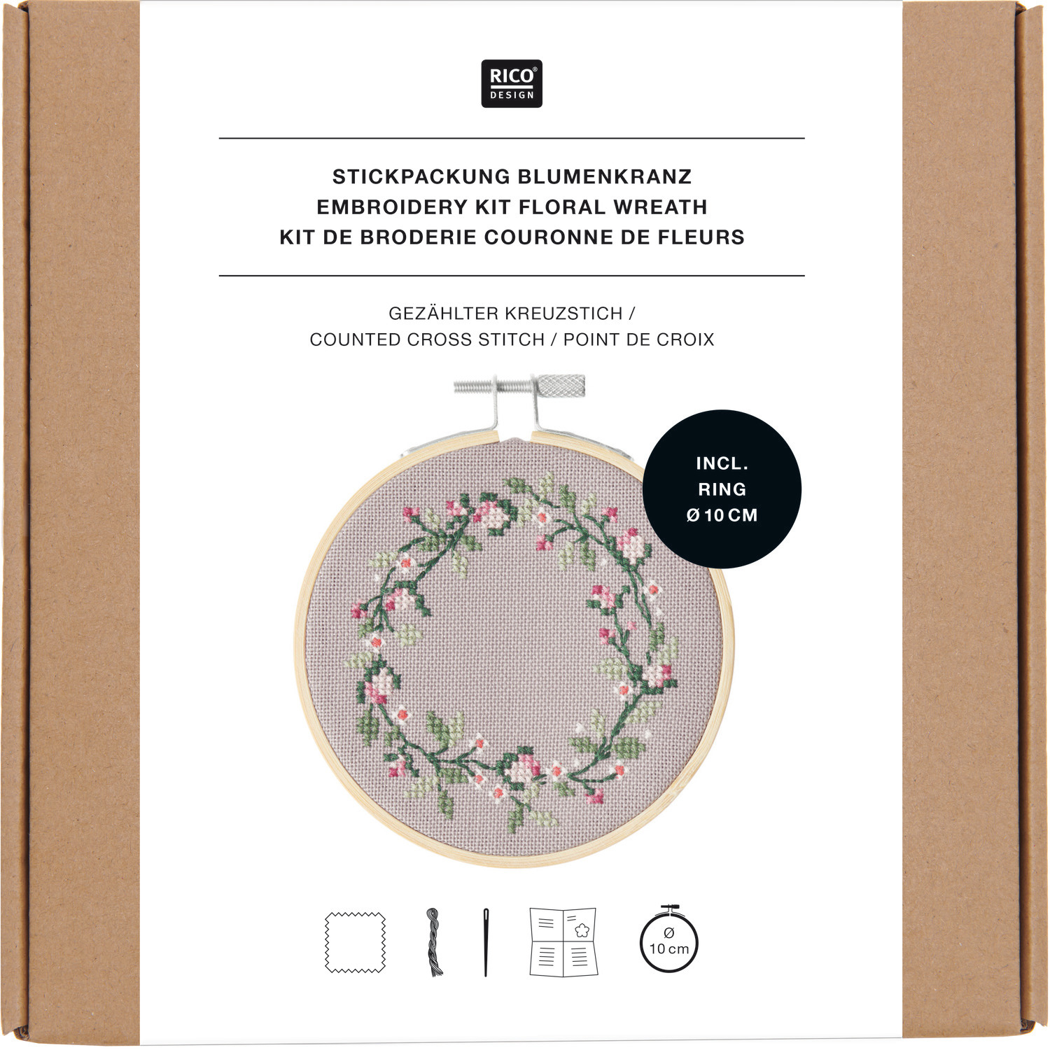 Stickpackung Bild Blumenkranz Ø10cm von Rico Design
