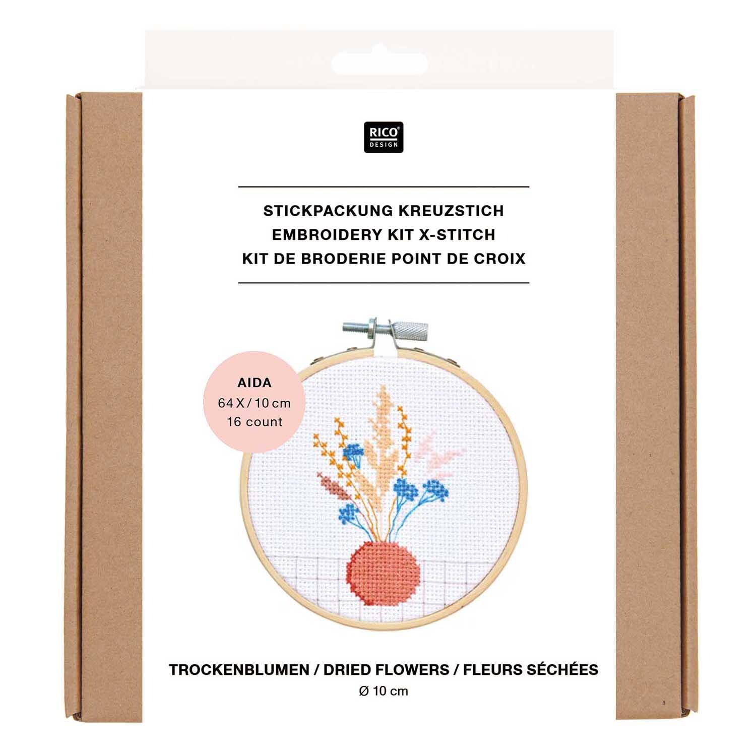 Stickpackung Mini Kit Trockenblumen Bild Ø 10cm von Rico Design